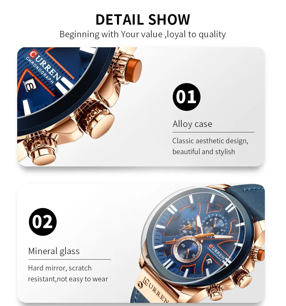 New CURREN Men Watches Fashion Quartz Wrist Watches Men's Military Waterproof Sports Watch Male Date Clock Relogio Masculino