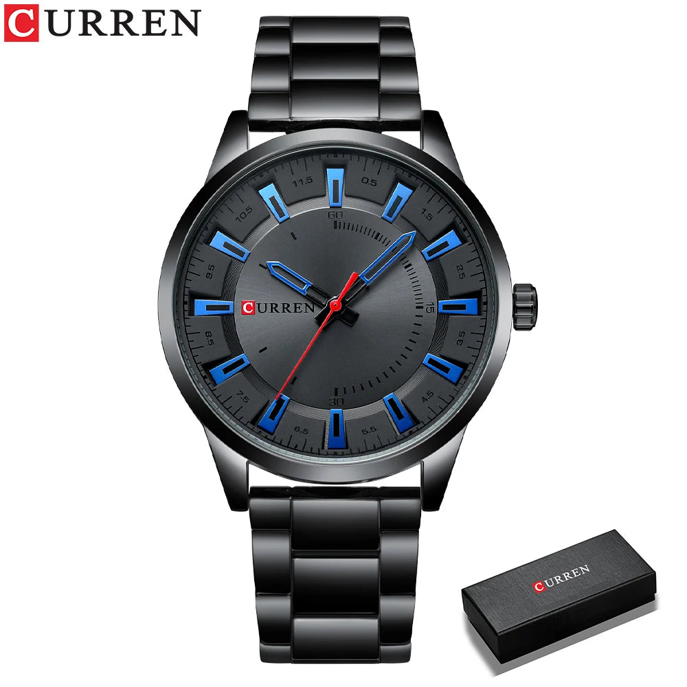 CURREN New Fashion Simple Style Men Watches Quartz Wristwatches Stainless Steel Band Clock Male with box