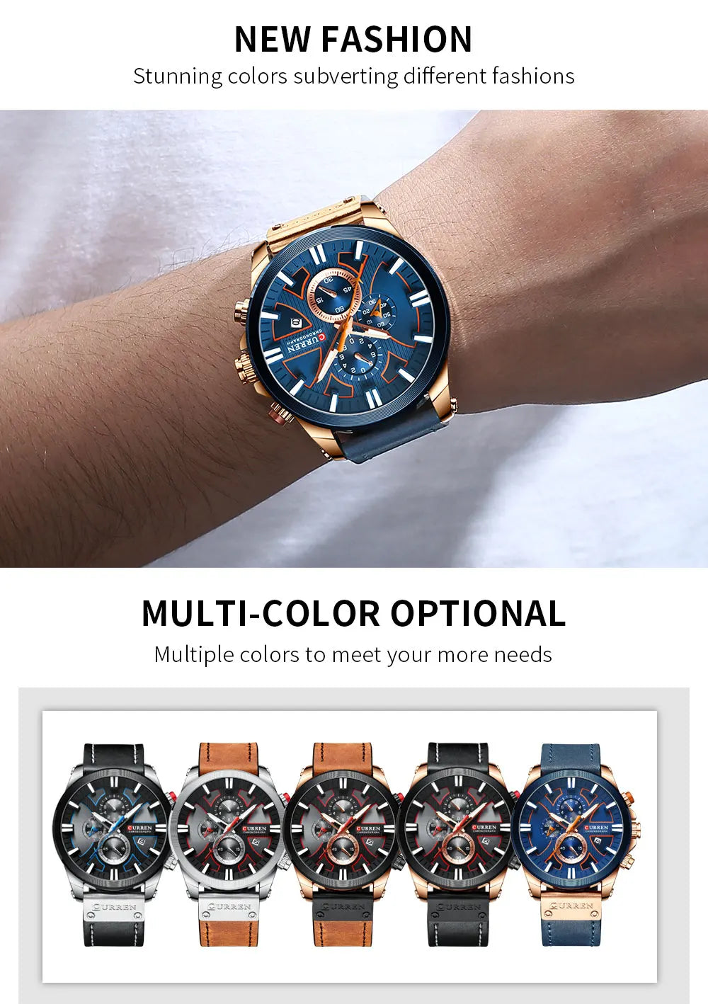 New CURREN Men Watches Fashion Quartz Wrist Watches Men's Military Waterproof Sports Watch Male Date Clock Relogio Masculino