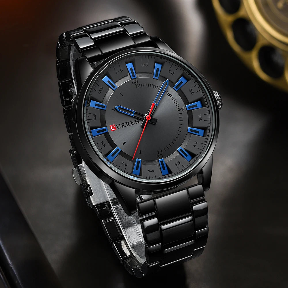 CURREN New Fashion Simple Style Men Watches Quartz Wristwatches Stainless Steel Band Clock Male with box