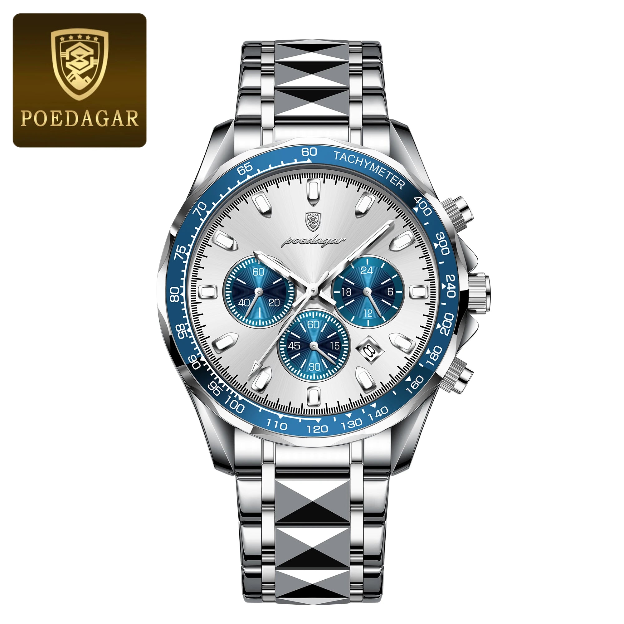 POEDAGAR Luxury Brand Men Watch Waterproof Luminous Stainless Steel Men's Watches Chronograph Date Quartz Business Watch For Man