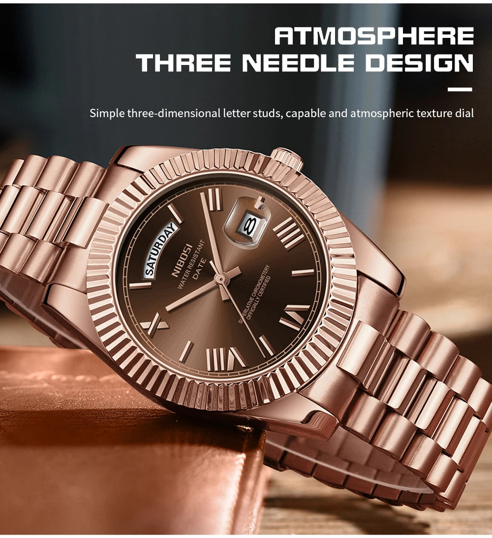 NIBOSI Fashion Men Watches Top Brand Luxury Wristwatch Day Date Miyota Quartz Watch Men Waterproof Steel Male Clock Reloj Hombre