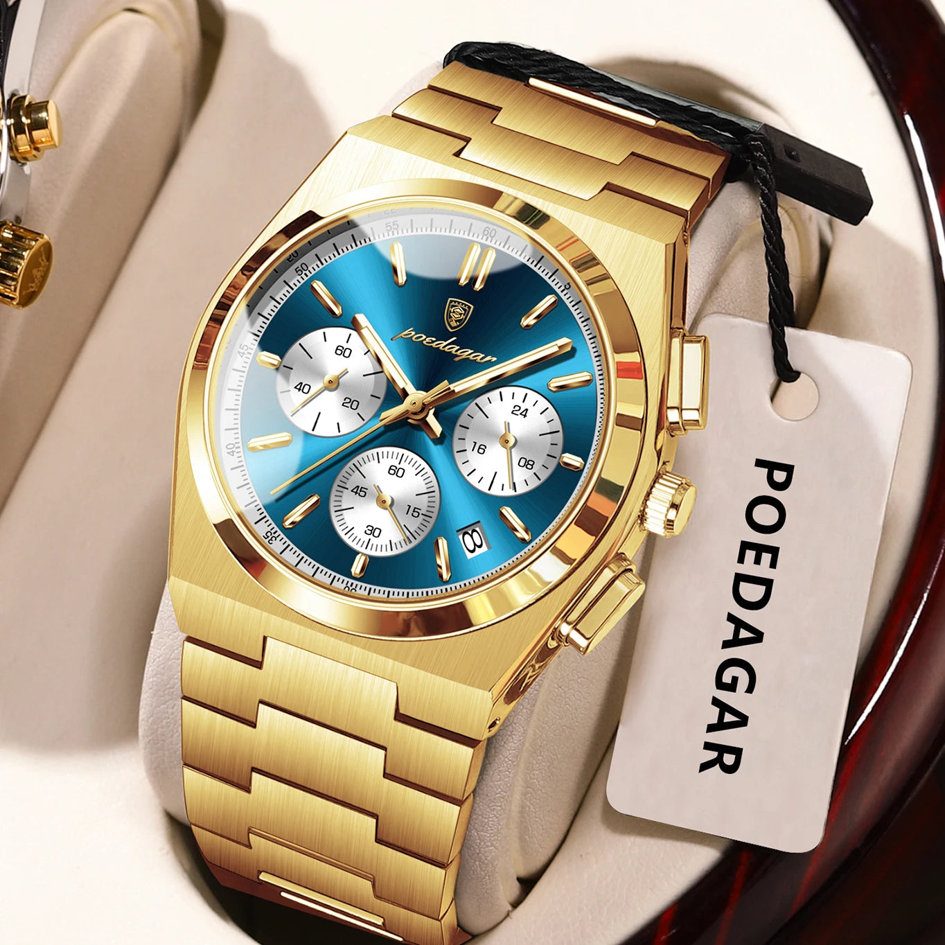 POEDAGAR Luxury Man Watch Chronograph Date Stainless Steel Sport Men Wristwatch Waterproof Luminous Fashion Quartz Men's Watches