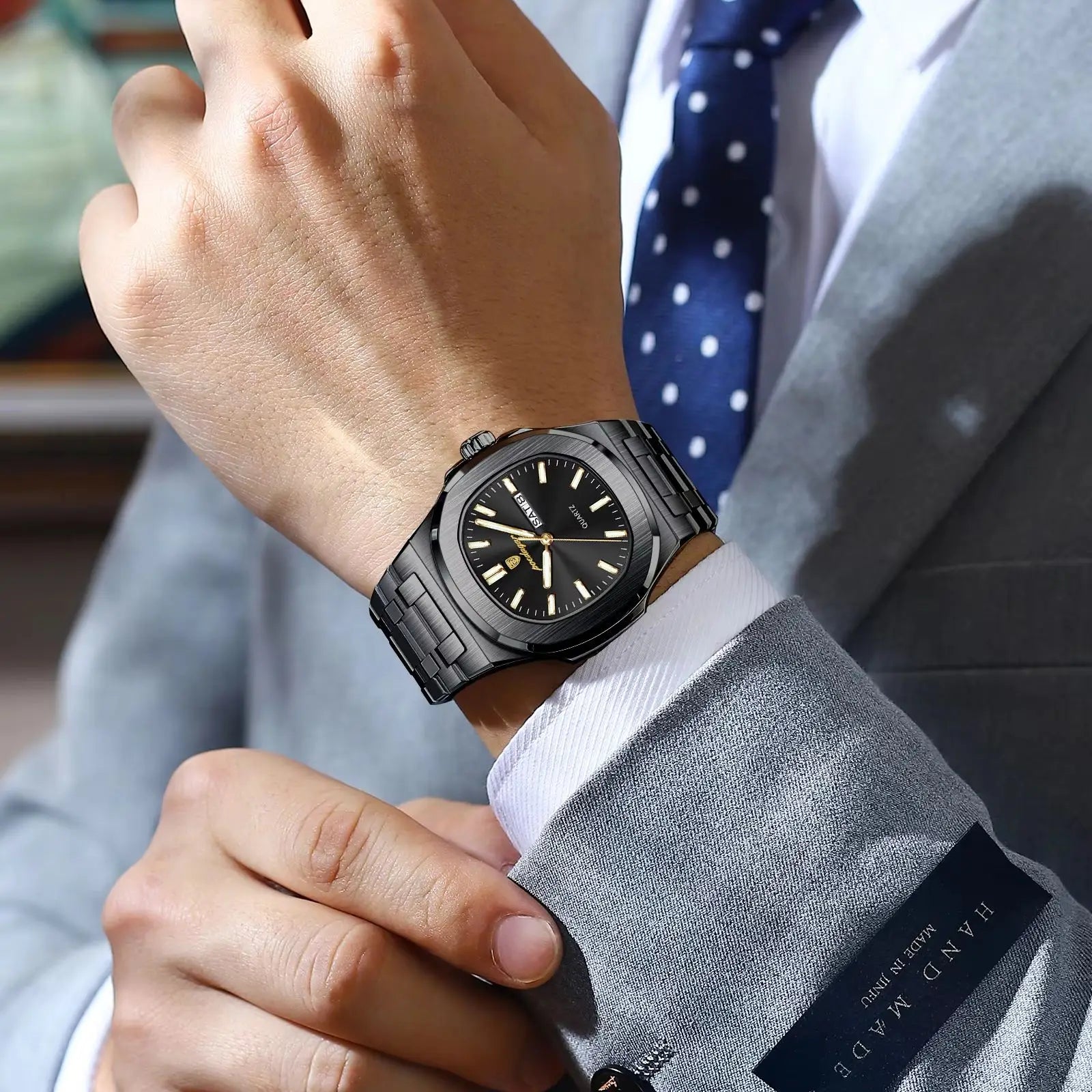 POEDAGAR Luxury Square Men's Watches Waterproof Luminous Date Week Men Watch Stainless Steel Fashion Quartz Man Wristwatch Reloj