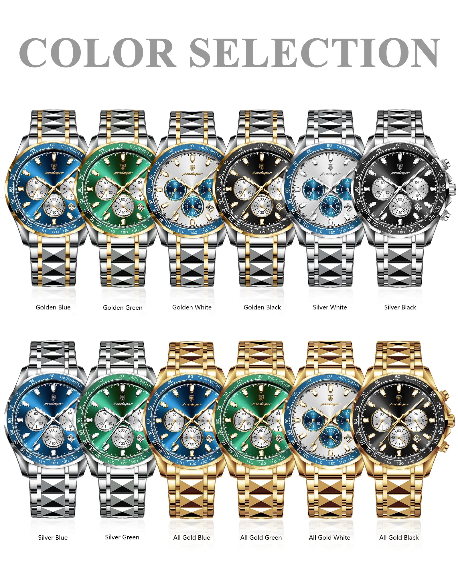 POEDAGAR Luxury Brand Men Watch Waterproof Luminous Stainless Steel Men's Watches Chronograph Date Quartz Business Watch For Man