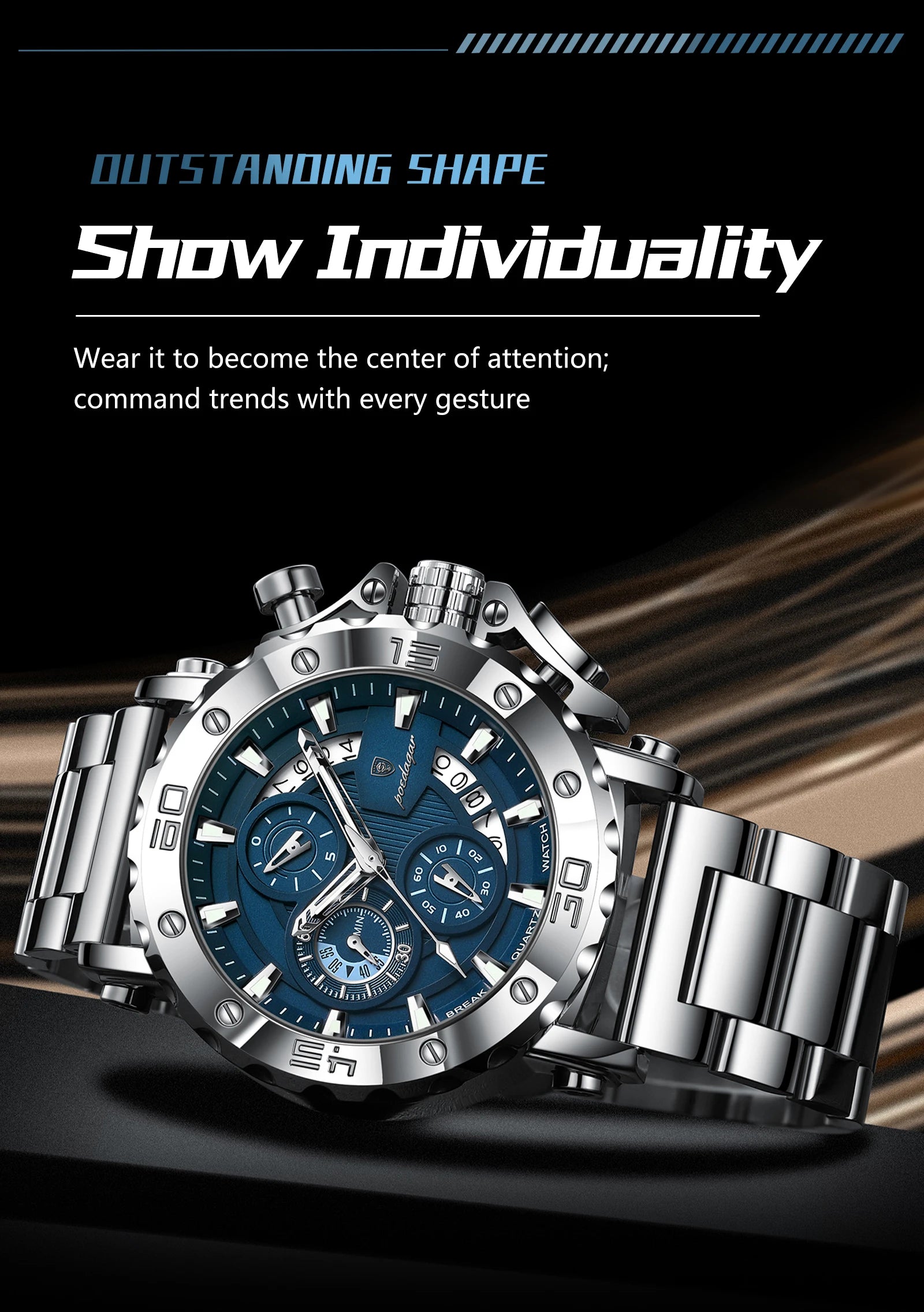 POEDAGAR Luxury Watch For Men Calendar Luminous Waterproof Man Clock Male Chronograph Stainless Steel Men's Quartz Watches Reloj