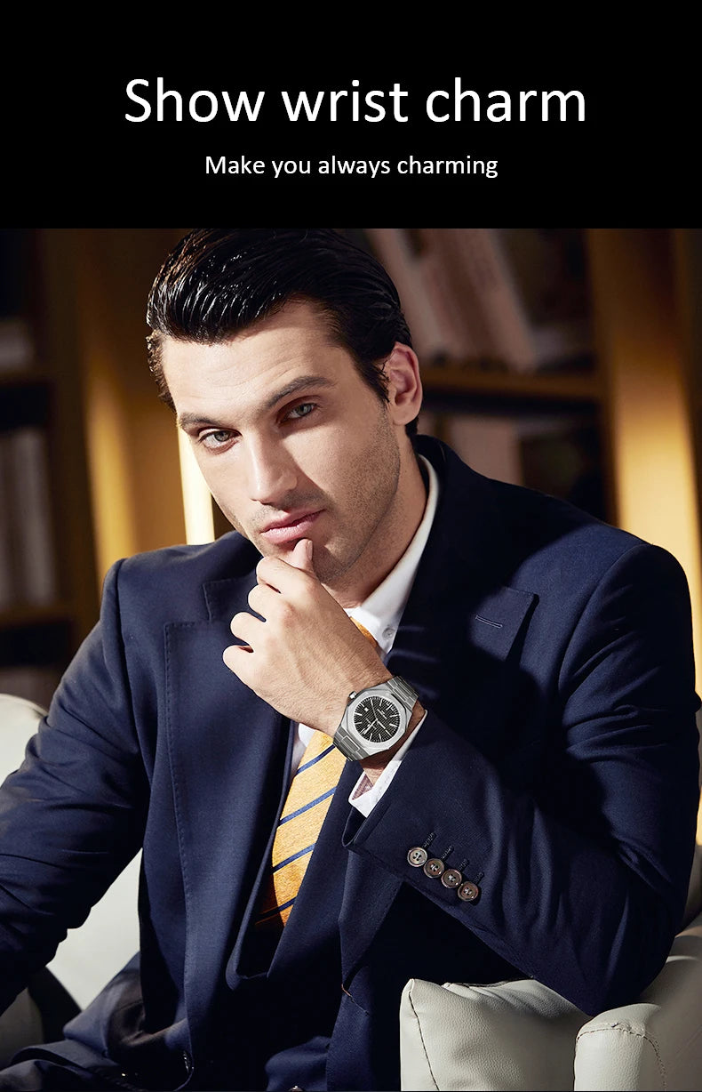 SAPPHERO Men's Watch, Stainless Steel Strap, Water-Resistant Design, Automatic Calendar, Festive Gifts, Exquisite Gift Box Clock