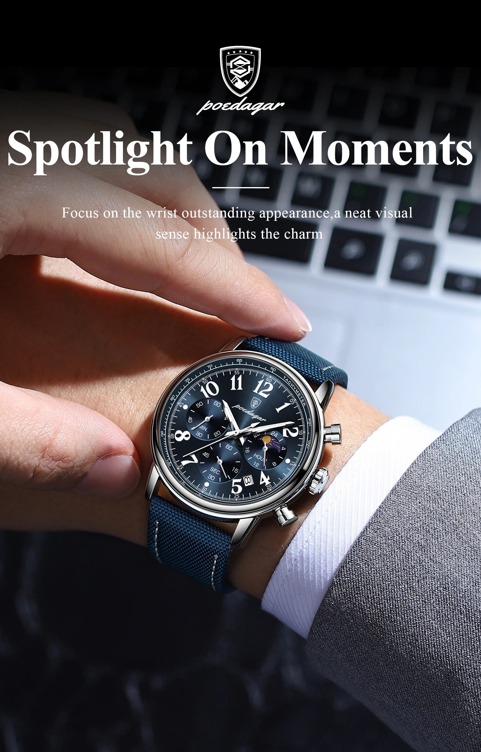 POEDAGAR Luxury Sports Military Men Watch Waterproof Luminous Chronograph Nylon Leather Date Man Wristwatch Quartz Men's Watches