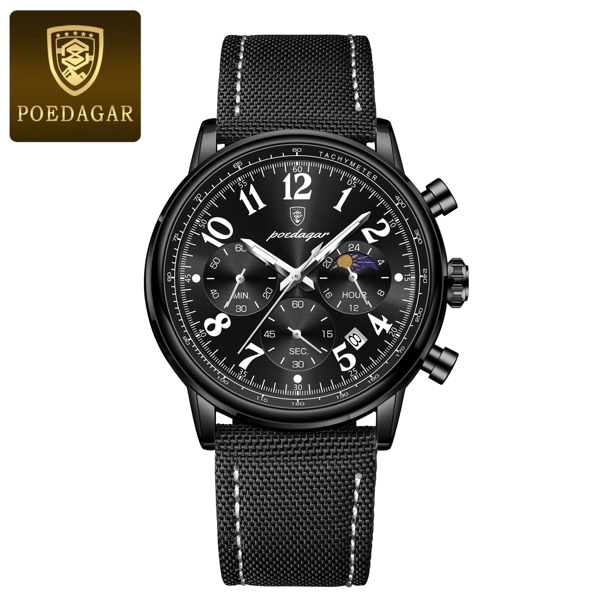 POEDAGAR Luxury Sports Military Men Watch Waterproof Luminous Chronograph Nylon Leather Date Man Wristwatch Quartz Men's Watches