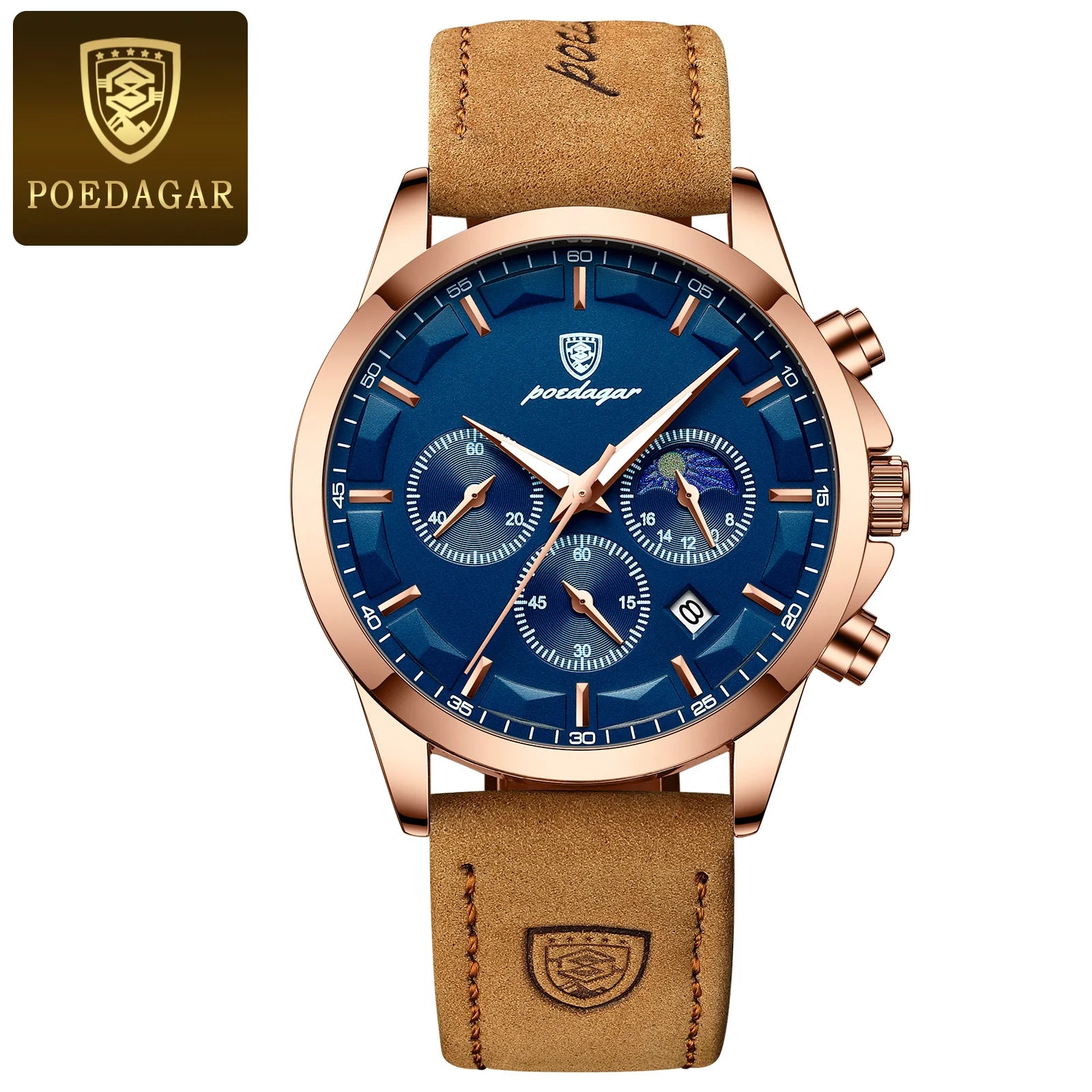 POEDAGAR Sports Luxury Men Quartz Watch Waterproof Chronograph Luminous Date Man Wristwatch Business Leather Men's Watches Clock