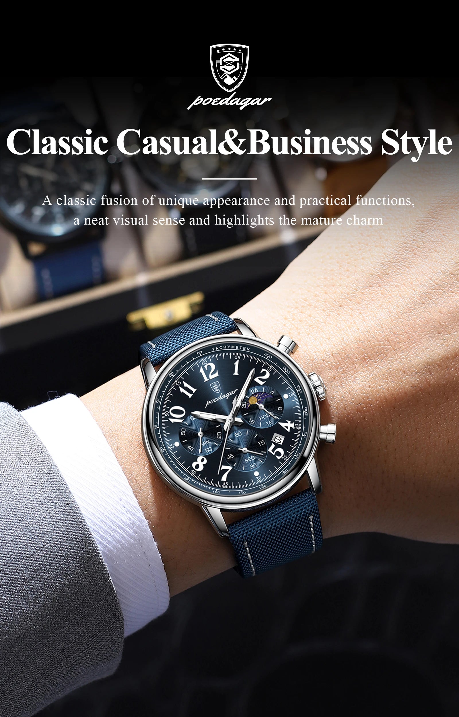 POEDAGAR Luxury Sports Military Men Watch Waterproof Luminous Chronograph Nylon Leather Date Man Wristwatch Quartz Men's Watches