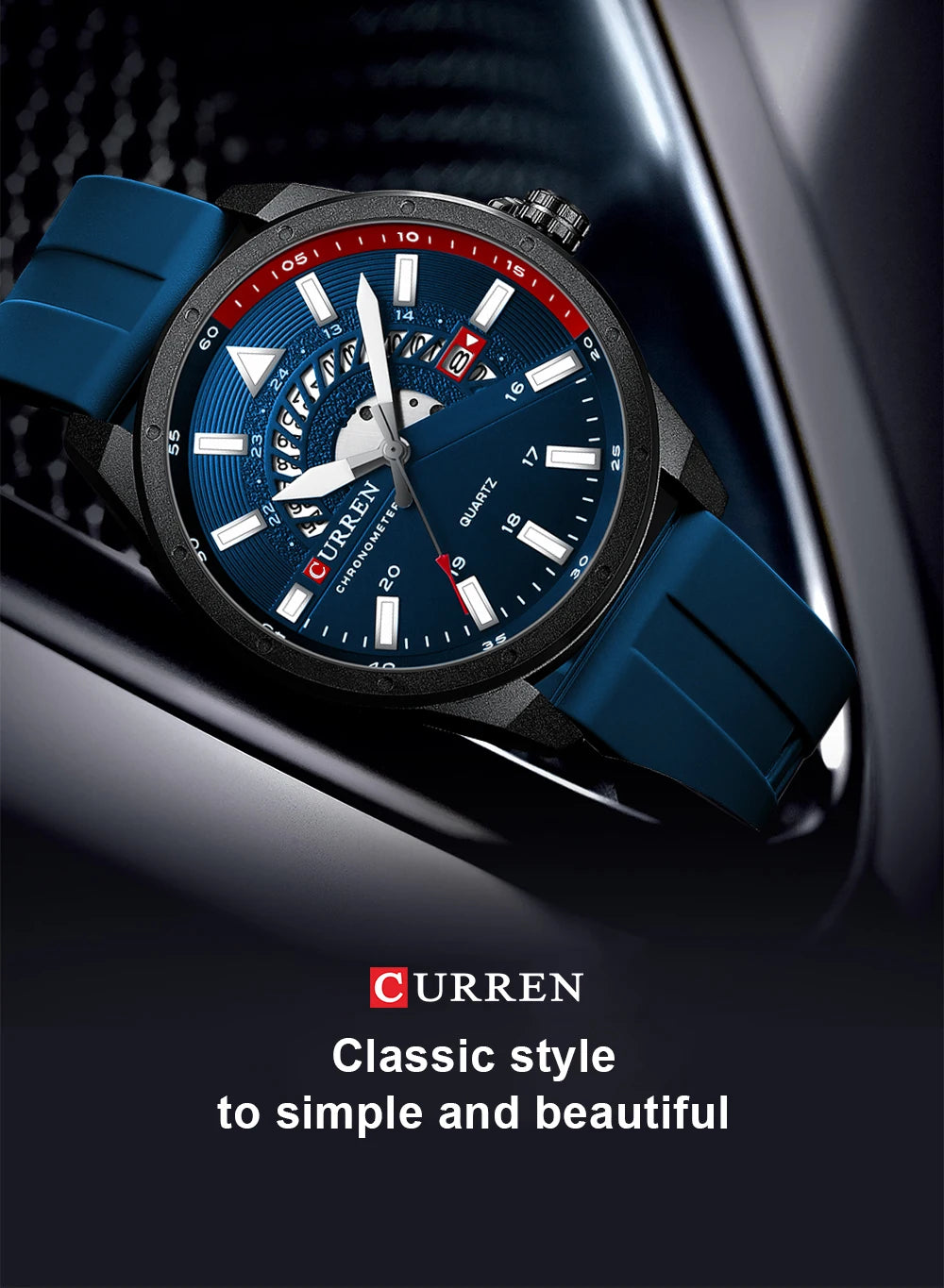 CURREN Fashion Men Watch Top Brand Luxury Waterproof Sport Mens Watches Silicone Automatic Date Military Wristwatch