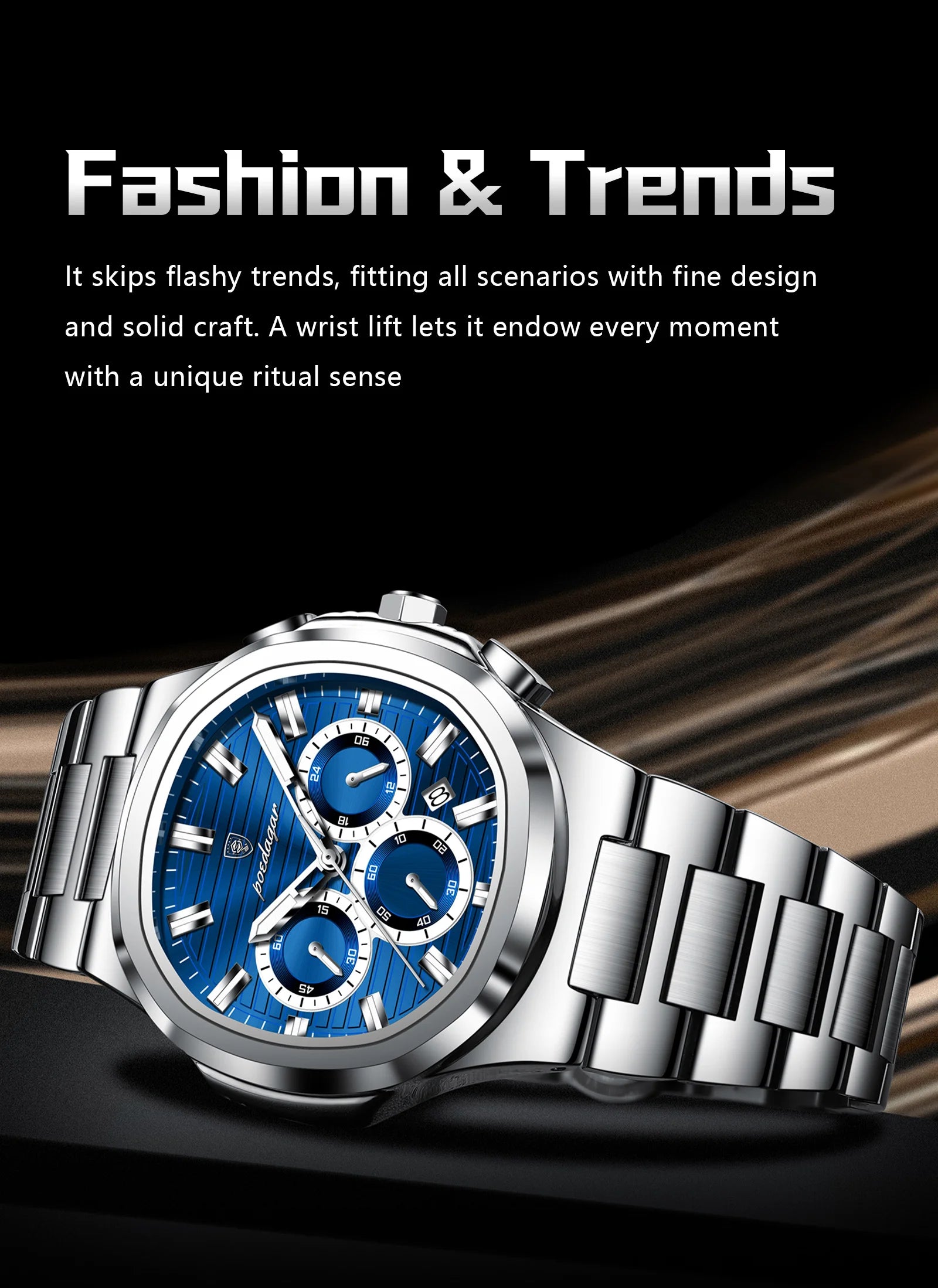 POEDAGAR Business Man Wristwatch Date Chronograph Waterproof Luminous Luxury Men Watch Stainless Steel Quartz Men's Watches Male