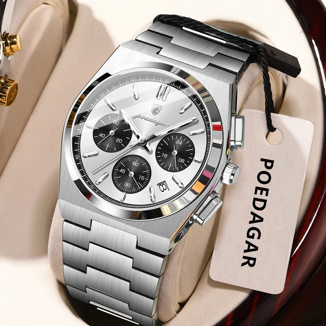 POEDAGAR Luxury Man Watch Chronograph Date Stainless Steel Sport Men Wristwatch Waterproof Luminous Fashion Quartz Men's Watches