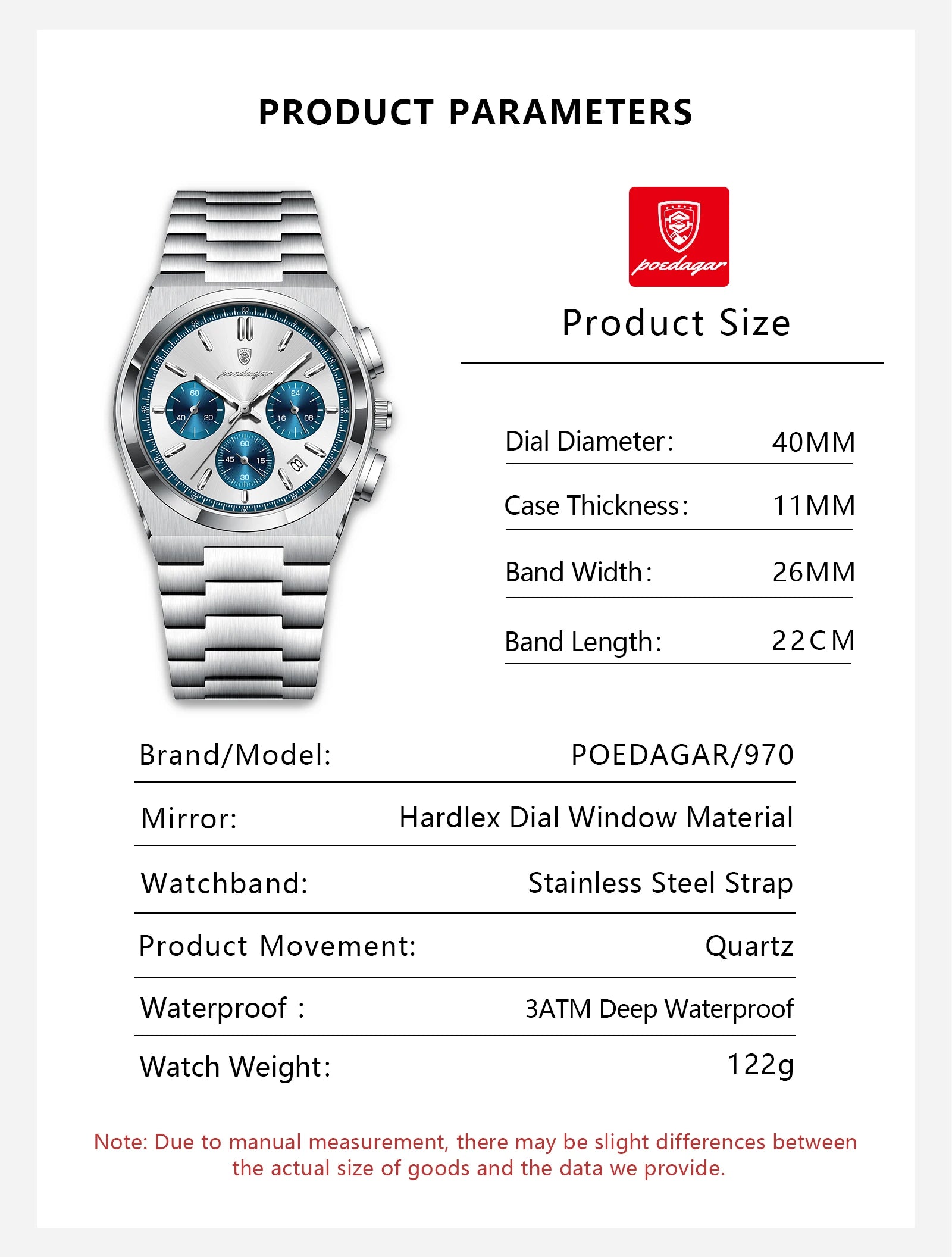 POEDAGAR Luxury Man Watch Chronograph Date Stainless Steel Sport Men Wristwatch Waterproof Luminous Fashion Quartz Men's Watches