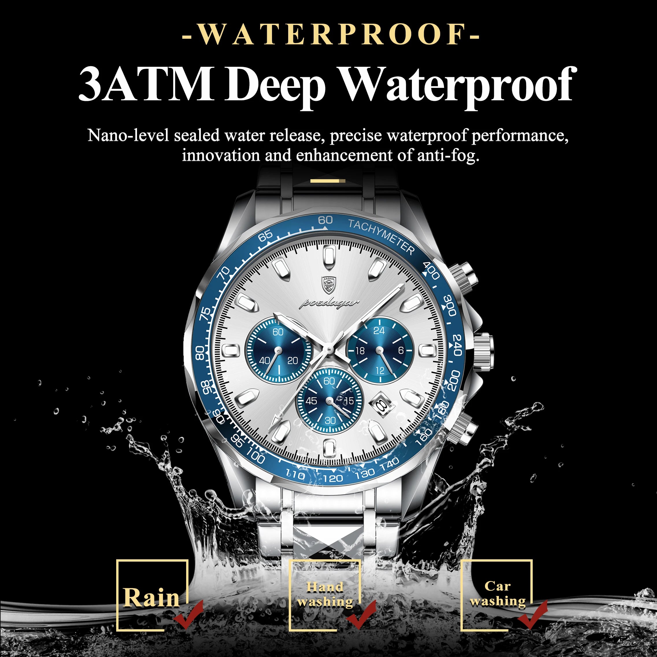 POEDAGAR Luxury Brand Men Watch Waterproof Luminous Stainless Steel Men's Watches Chronograph Date Quartz Business Watch For Man