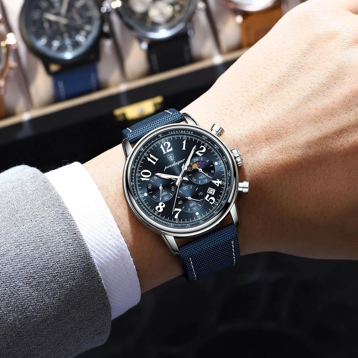 POEDAGAR Luxury Sports Military Men Watch Waterproof Luminous Chronograph Nylon Leather Date Man Wristwatch Quartz Men's Watches