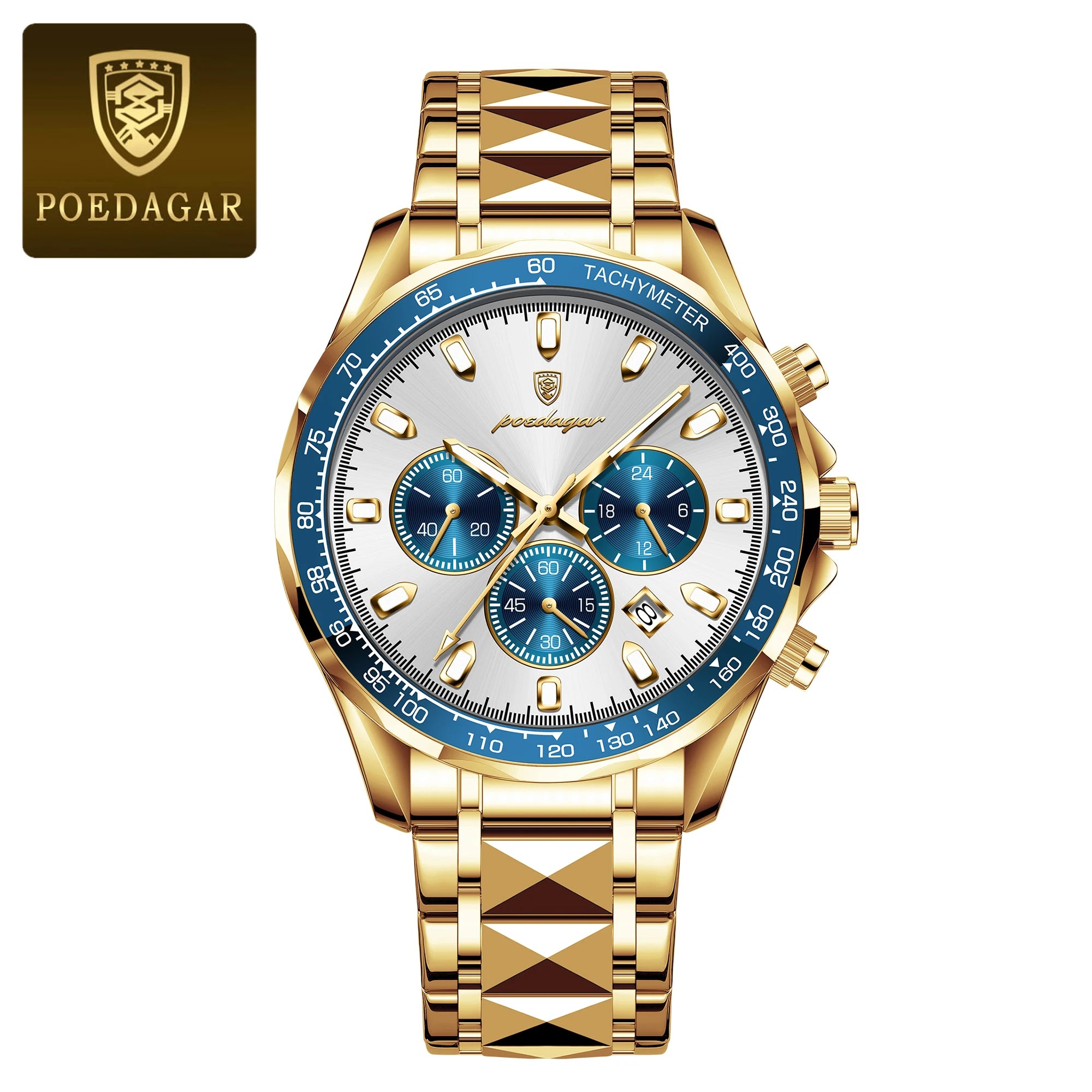 POEDAGAR Luxury Brand Men Watch Waterproof Luminous Stainless Steel Men's Watches Chronograph Date Quartz Business Watch For Man