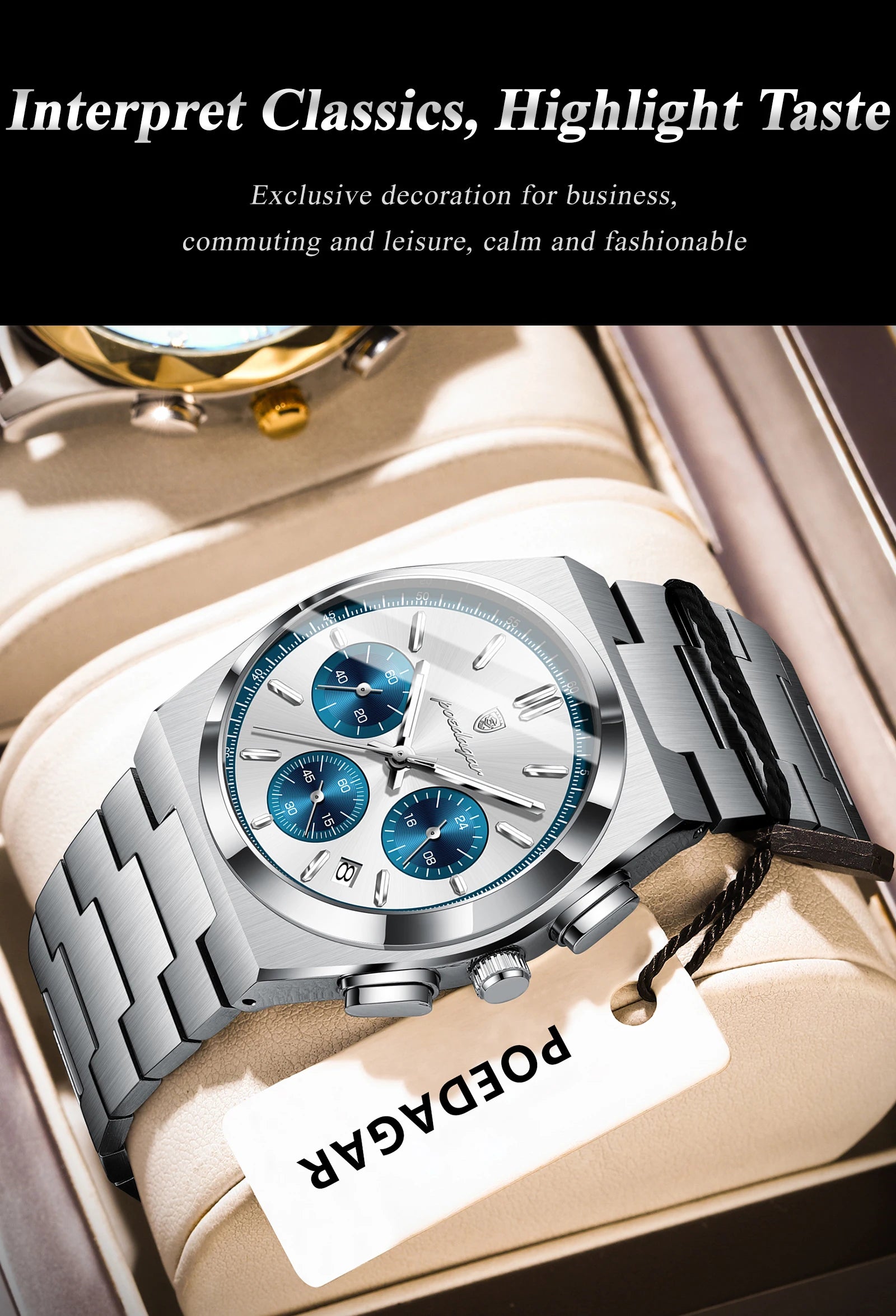 POEDAGAR Luxury Man Watch Chronograph Date Stainless Steel Sport Men Wristwatch Waterproof Luminous Fashion Quartz Men's Watches