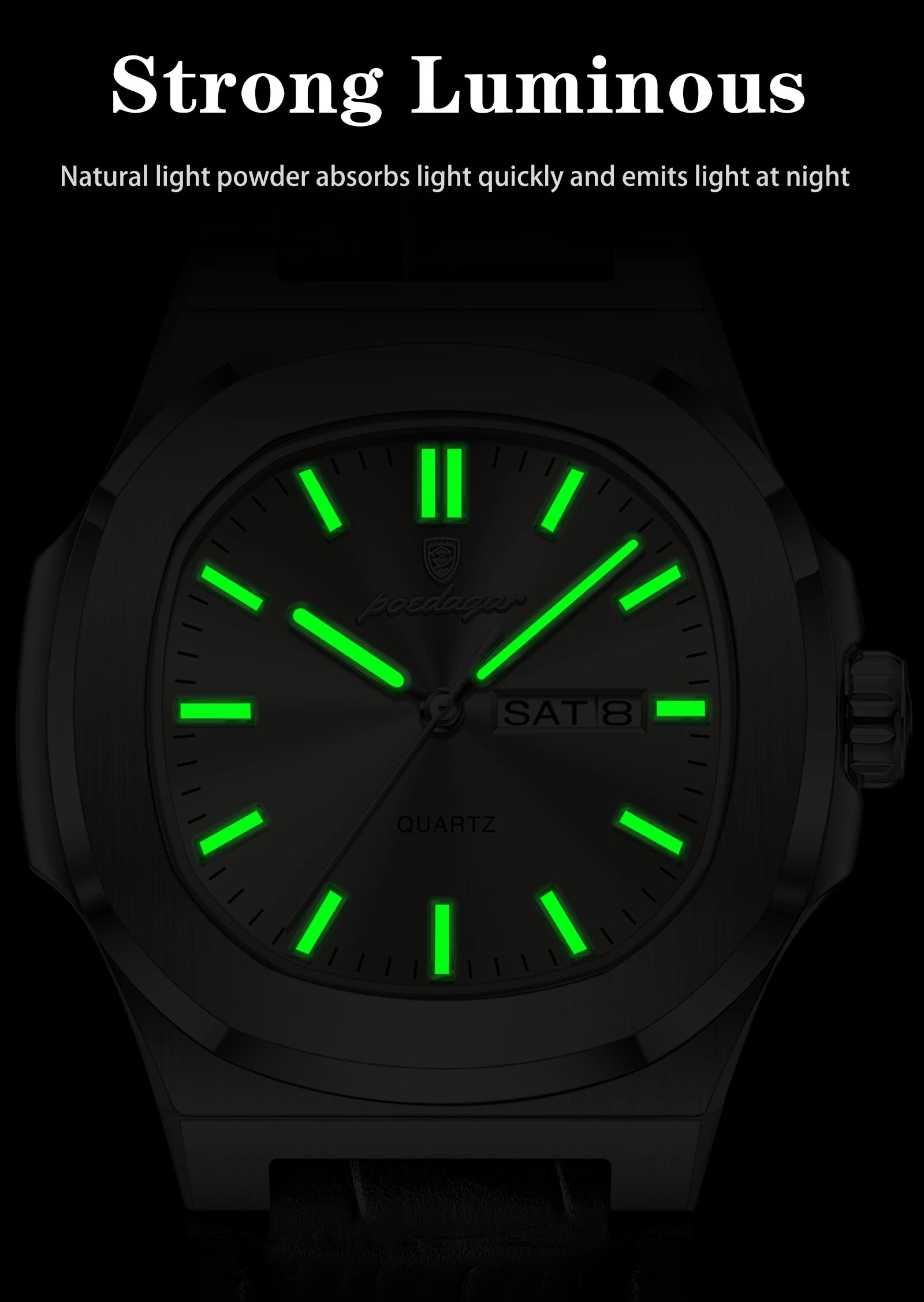 POEDAGAR High Quality Watch For Men Luxury Luminous Waterproof Week Calendar Man Clock Leather Square Men's Quartz Watches Reloj