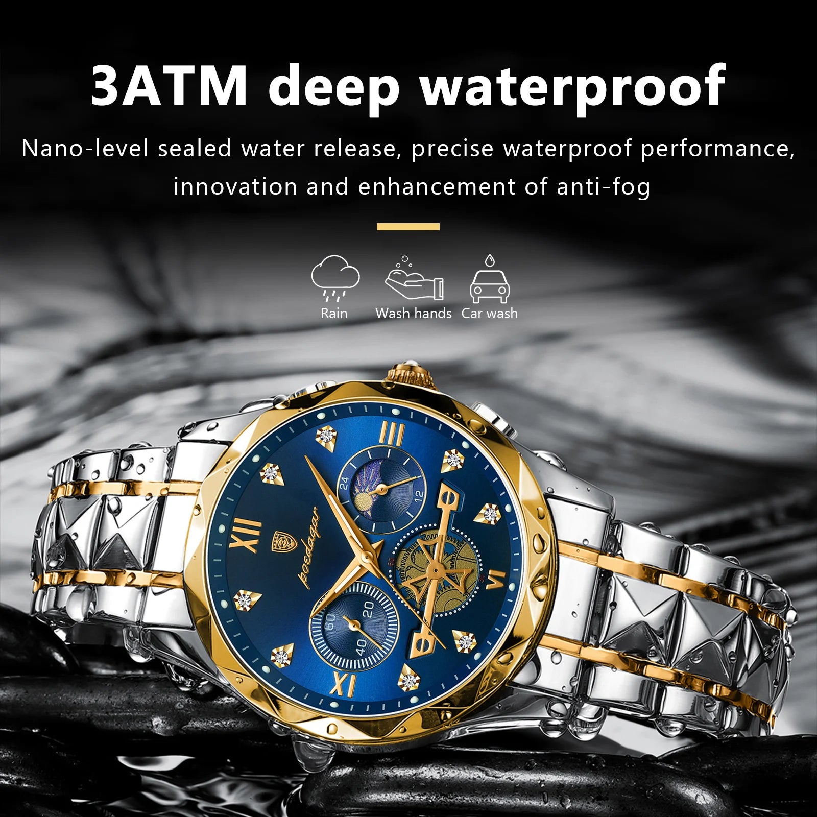 POEDAGAR Luxury Man Wristwatch Chronograph Waterproof Luminous Men Watch Stainless Steel High Quality Sport Men's Quartz Watches