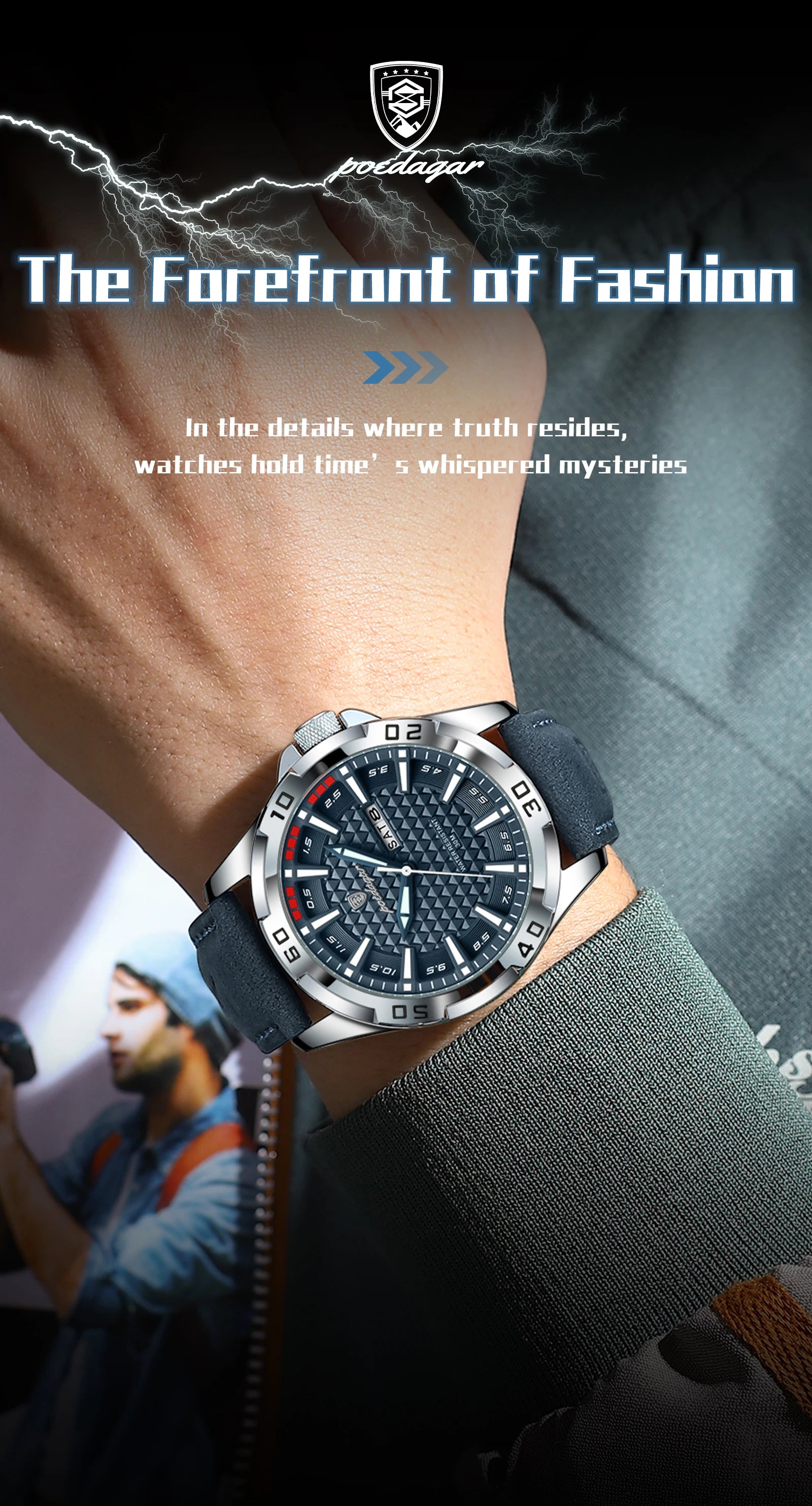 POEDAGAR Original Man Wristwatch Top Luxury Waterproof Luminous Date Week Watch For Men Quartz Sport Leather Men's Watches Reloj