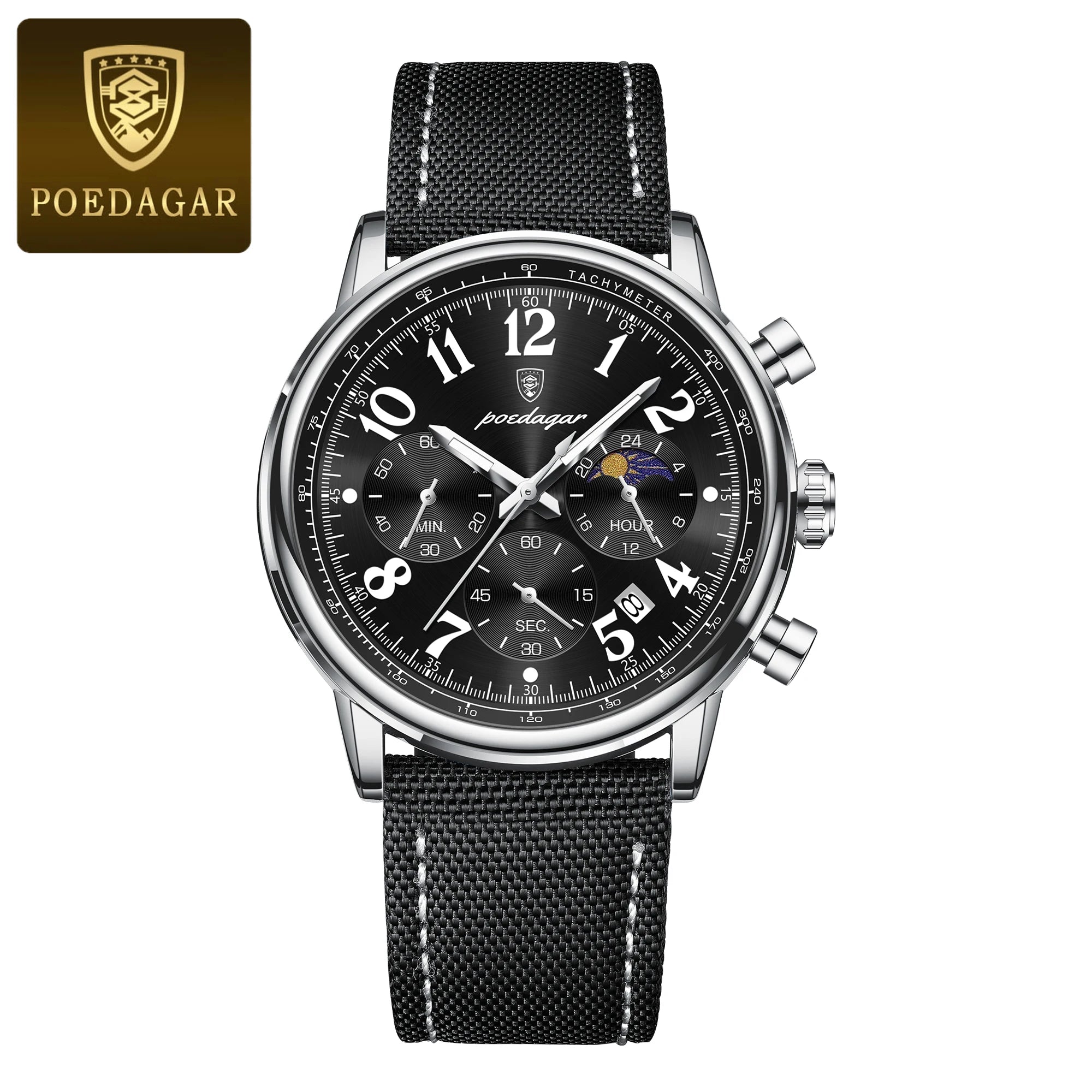 POEDAGAR Luxury Sports Military Men Watch Waterproof Luminous Chronograph Nylon Leather Date Man Wristwatch Quartz Men's Watches
