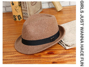 FS Gentleman Black Jazz Pork Pie Hats For Men Trilby Panama Cap Winter 100% Wool Felt Fedora Wedding Party Small Top Hat