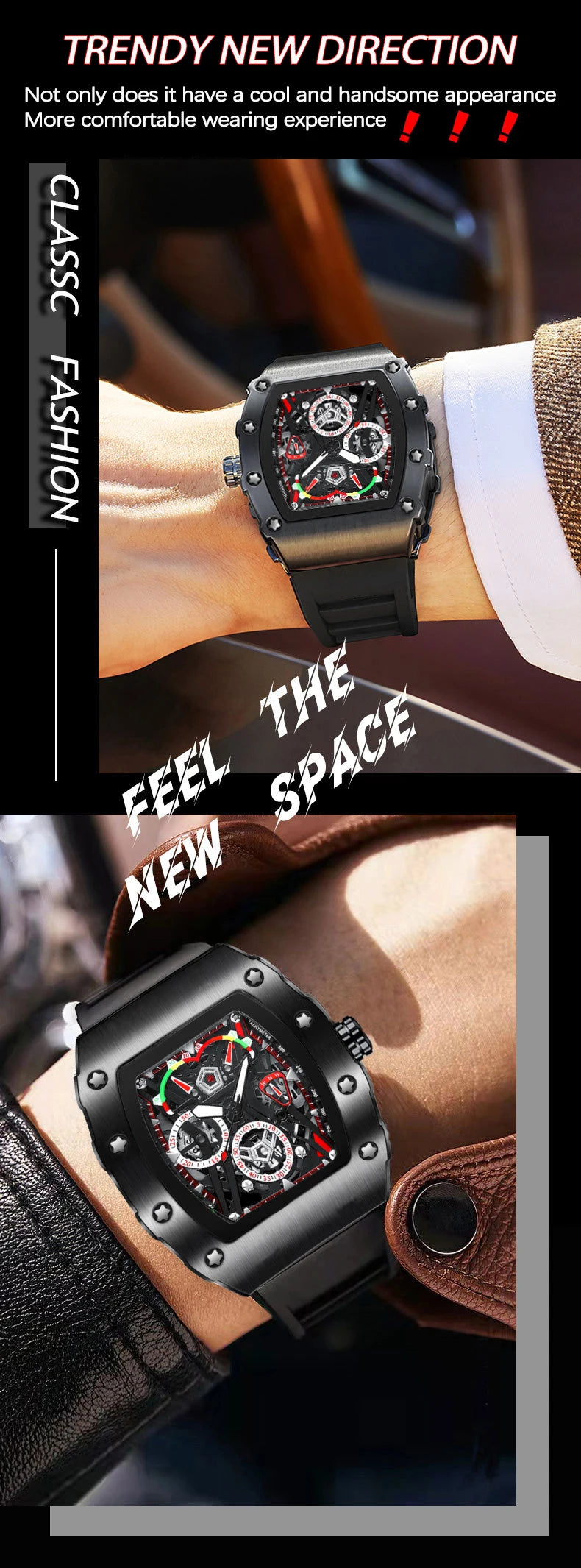 UTHAI CQ309 Fashion Men watch Waterproof Night Light Calendar Wine Bucket Silicone Strap Quartz Watch Men's watches