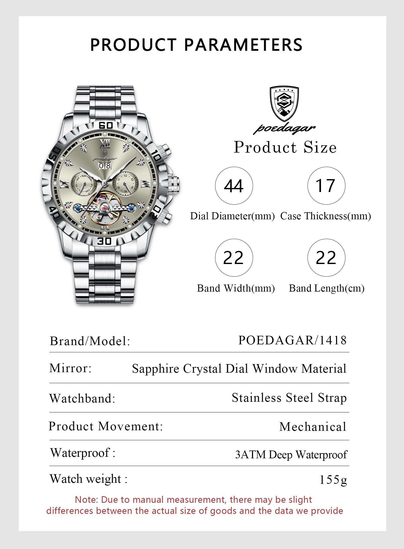 POEDAGAR Top Luxury Men Watch Automatic Date Week Man Wristwatch Hollow Tourbillon Mechanical Stainless Steel Men's Watches Male