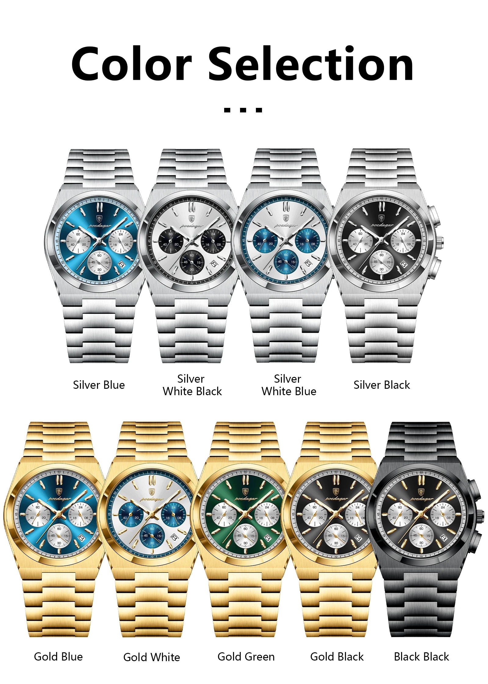 POEDAGAR Luxury Man Watch Chronograph Date Stainless Steel Sport Men Wristwatch Waterproof Luminous Fashion Quartz Men's Watches