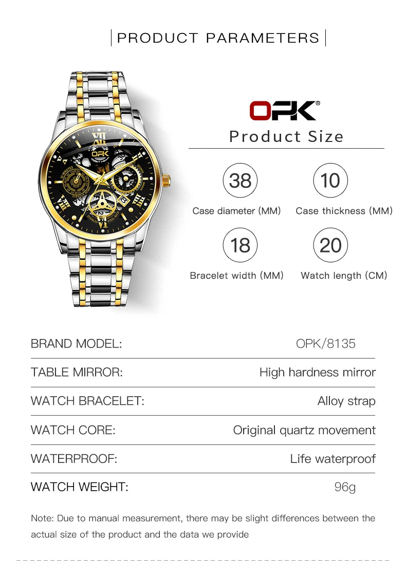 OPK8135 Men's Watch, Steel Band with Night Glow Waterproof