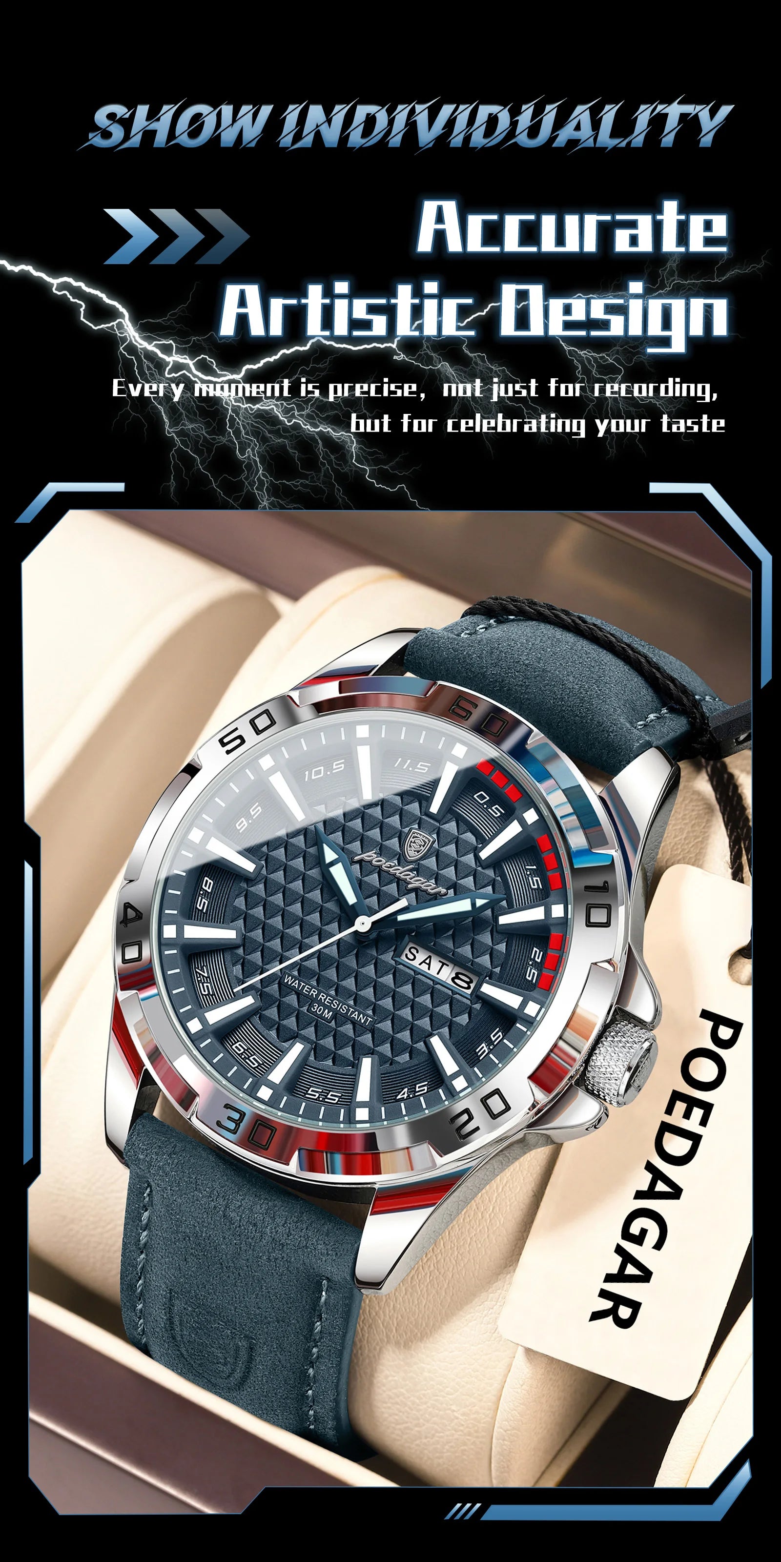 POEDAGAR Original Men Watch Luxury Waterproof Luminous Date Week Watch For Man Quartz Leather Fashion Men's Watches Reloj Hombre