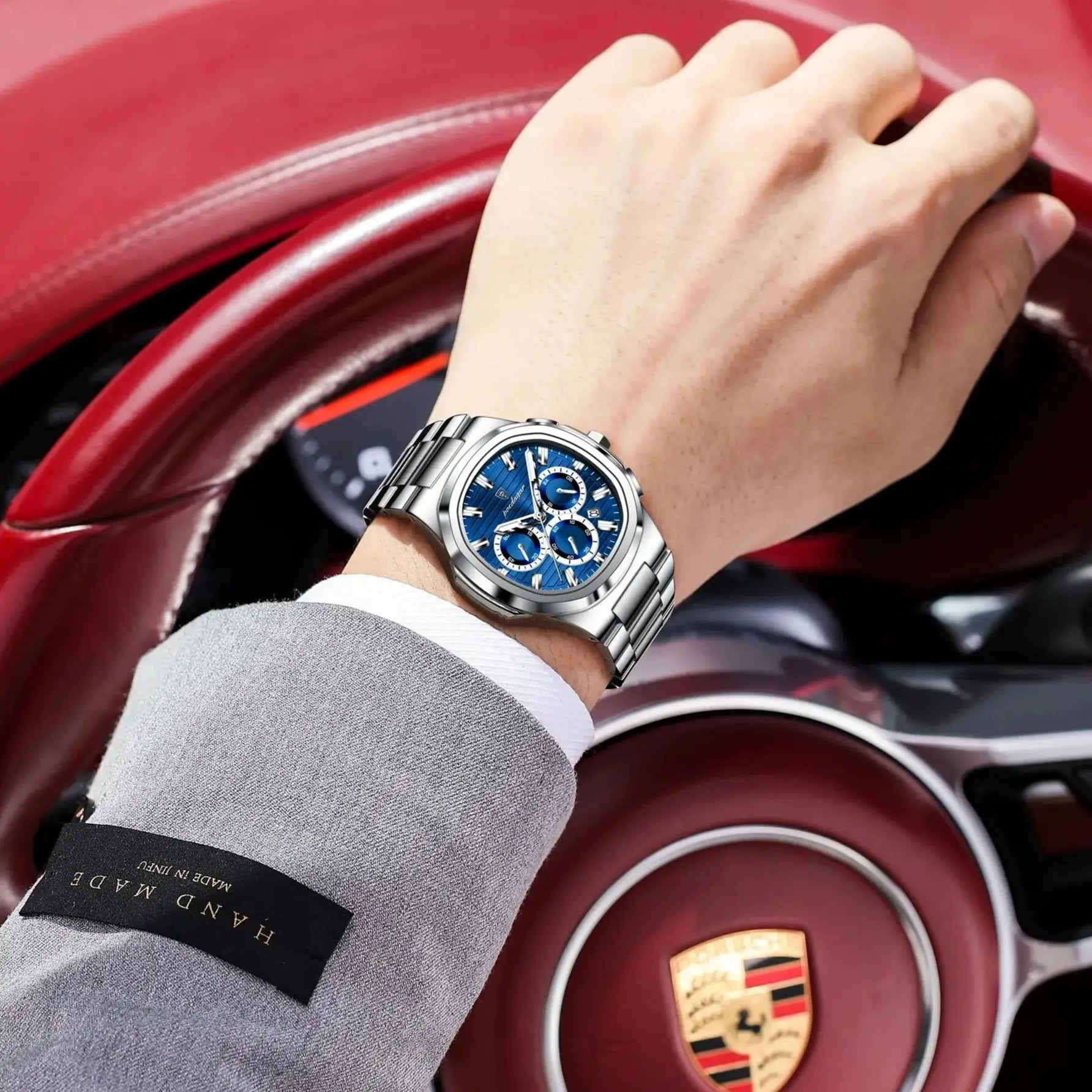 POEDAGAR Business Man Wristwatch Date Chronograph Waterproof Luminous Luxury Men Watch Stainless Steel Quartz Men's Watches Male