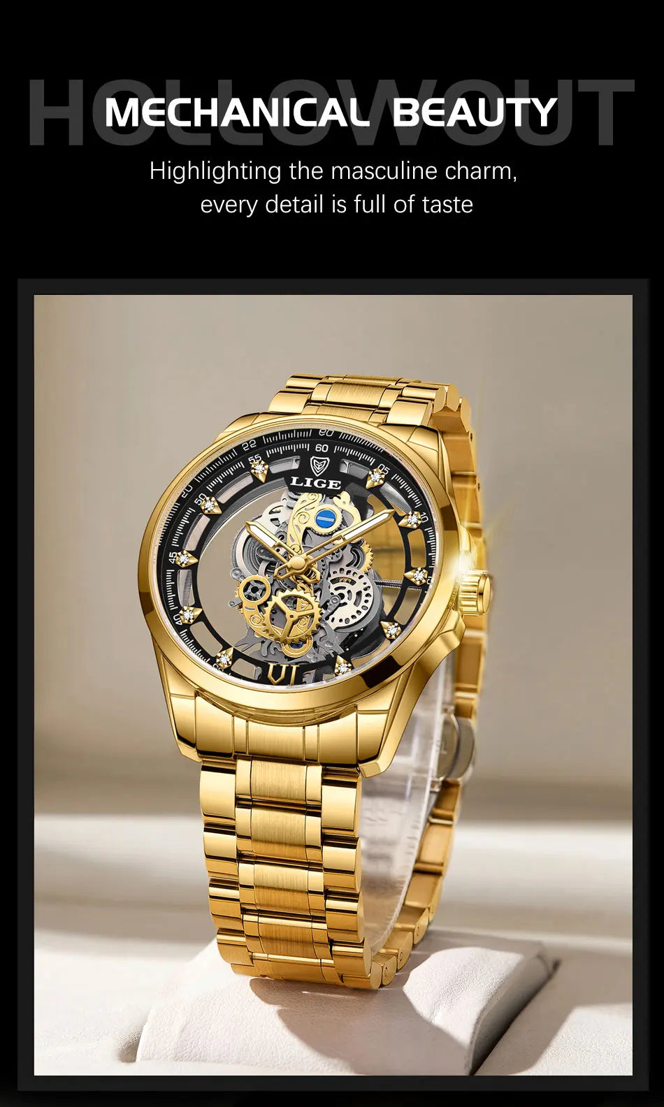 2026 LIGE Men Watch Skeleton Automatic Quartz Watch Gold Skeleton Vintage Man Watch Mens Watches Top Brand Luxury часы мужские