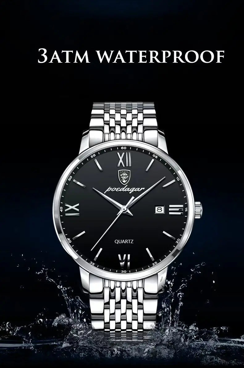 POEDAGAR Luxury Sports Men's Wristwatch Stainless Steel Waterproof Date Man Watch High Quality Casual Fashion Quartz Men Watches