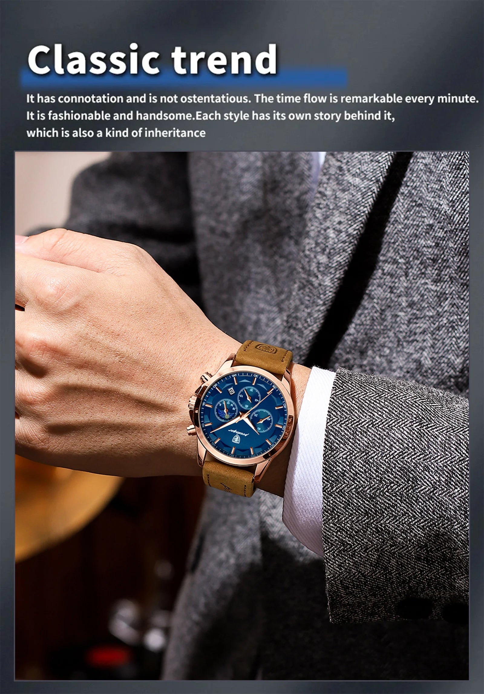 POEDAGAR Sports Luxury Men Quartz Watch Waterproof Chronograph Luminous Date Man Wristwatch Business Leather Men's Watches Clock