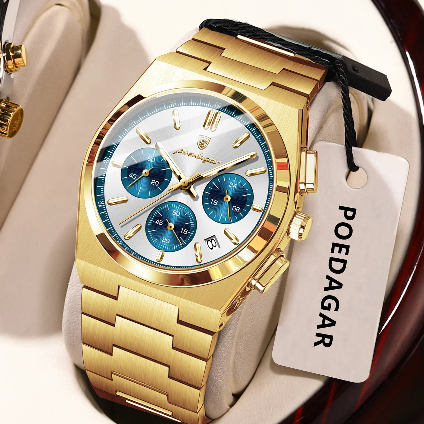 POEDAGAR Luxury Man Watch Chronograph Date Stainless Steel Sport Men Wristwatch Waterproof Luminous Fashion Quartz Men's Watches