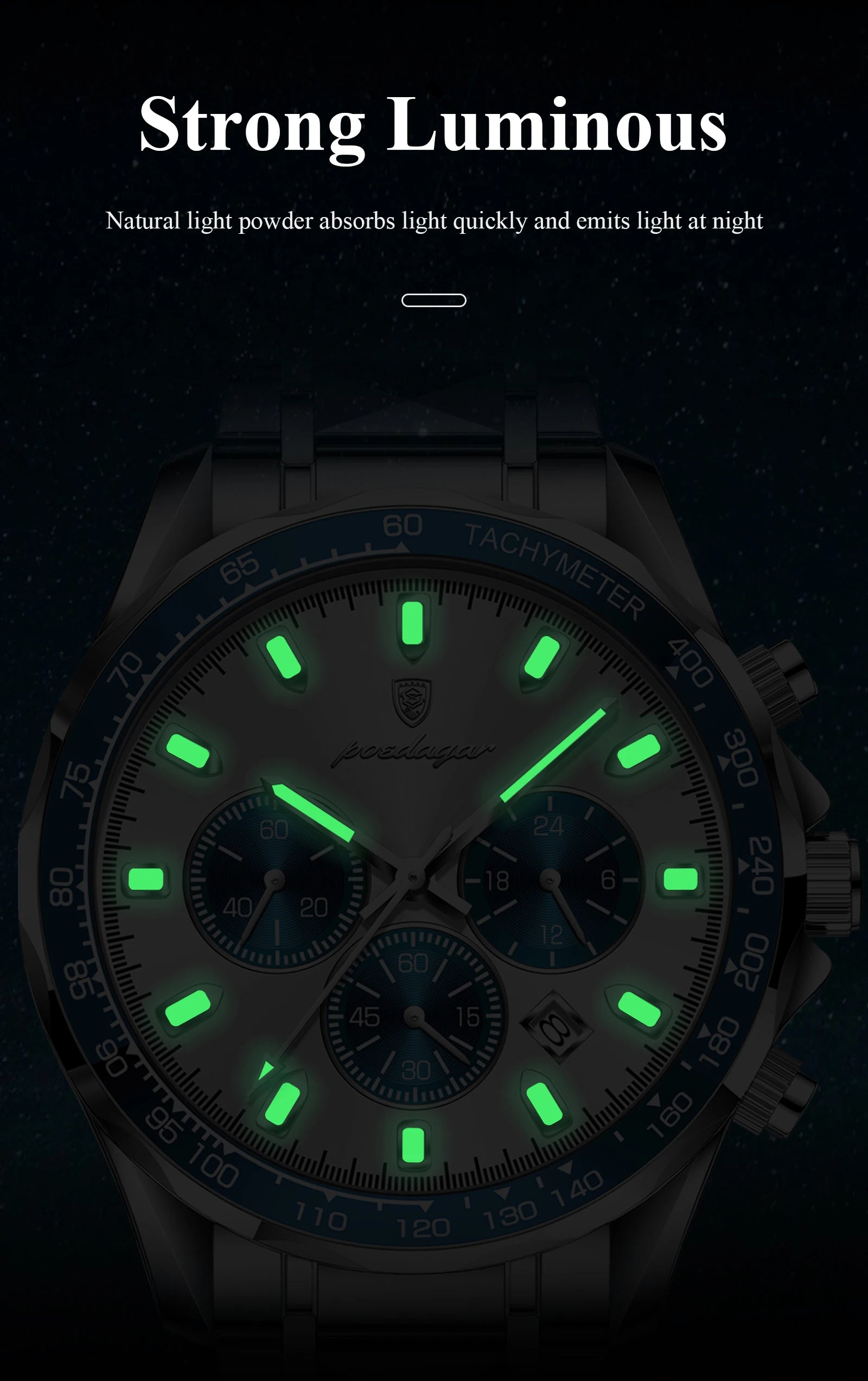 POEDAGAR Luxury Brand Men Watch Waterproof Luminous Stainless Steel Men's Watches Chronograph Date Quartz Business Watch For Man