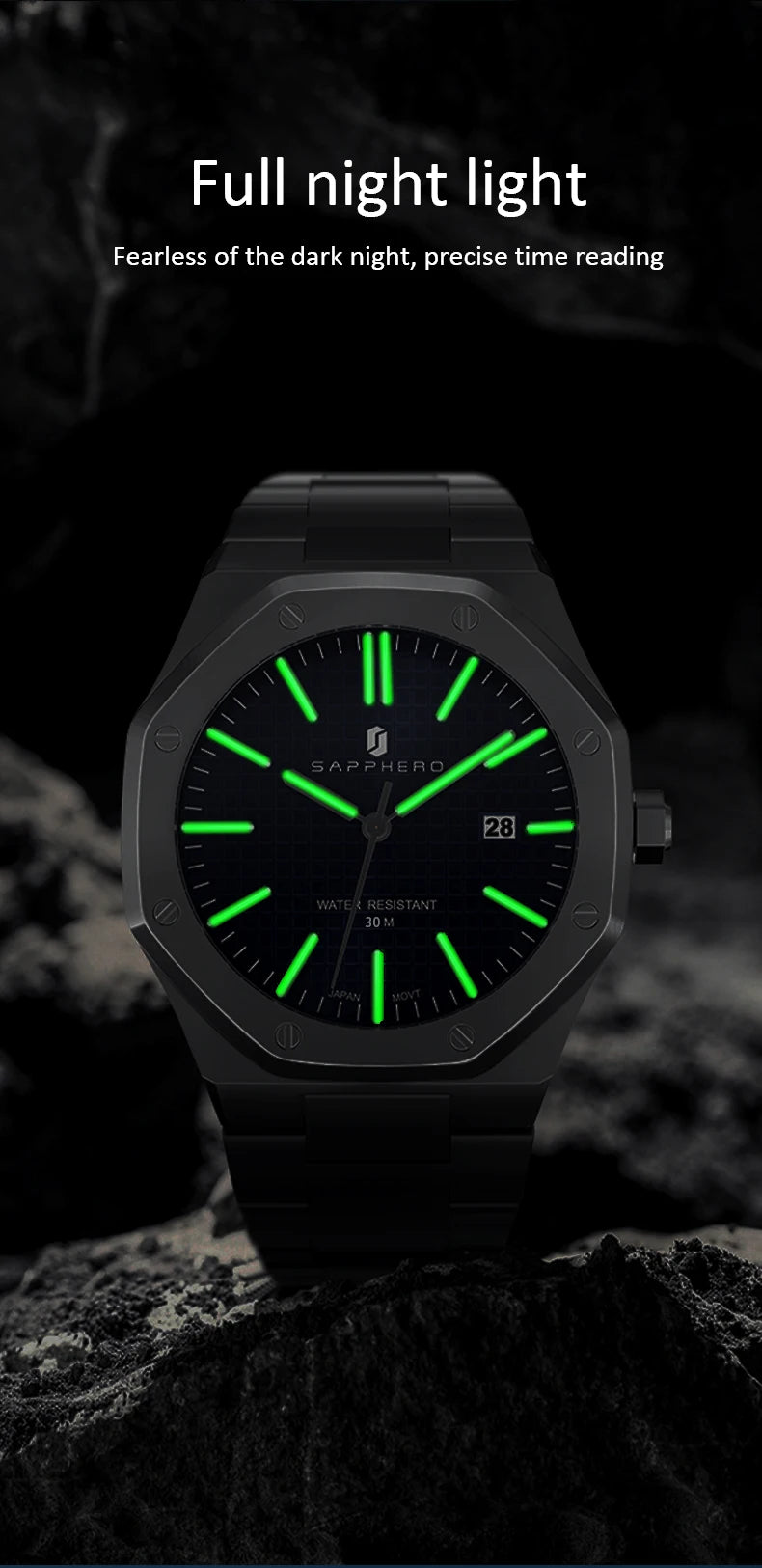 SAPPHERO Men's Watch, Stainless Steel Strap, Water-Resistant Design, Automatic Calendar, Festive Gifts, Exquisite Gift Box Clock