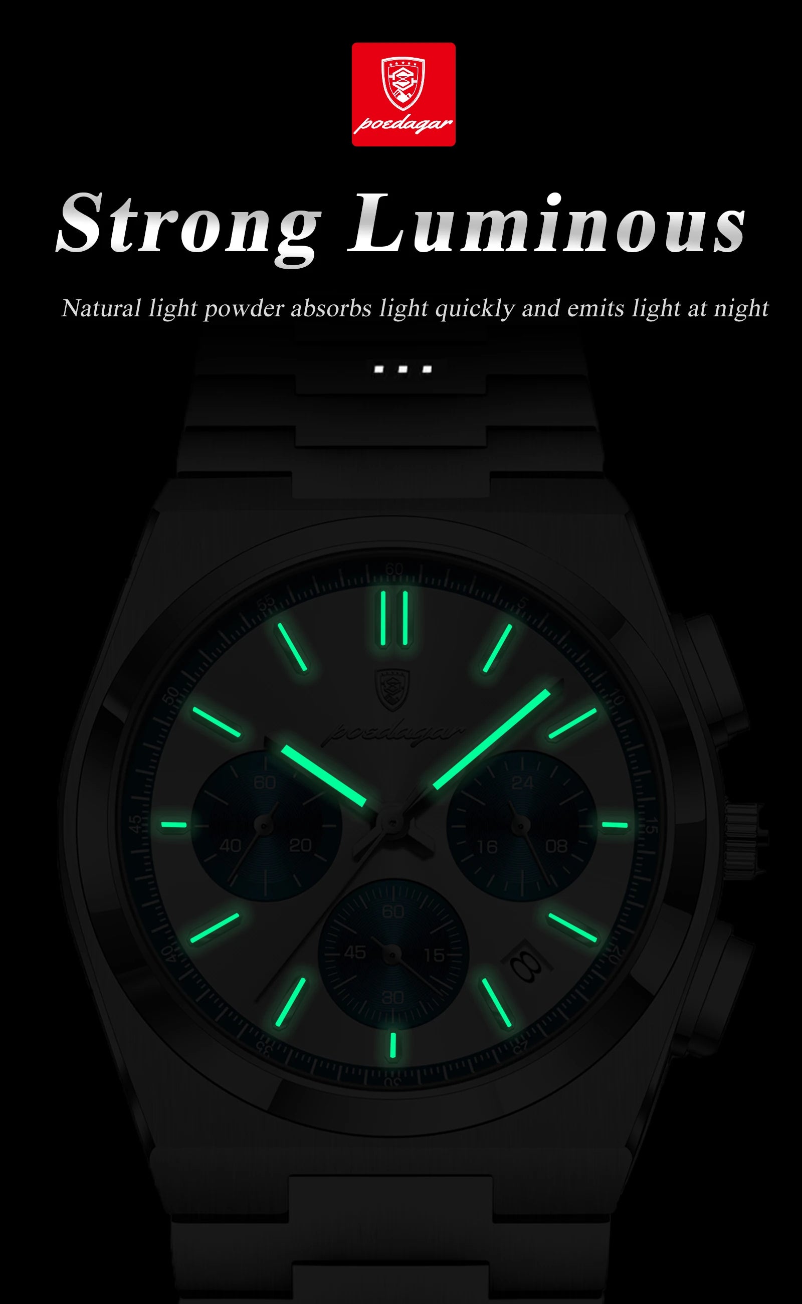 POEDAGAR Luxury Man Watch Chronograph Date Stainless Steel Sport Men Wristwatch Waterproof Luminous Fashion Quartz Men's Watches
