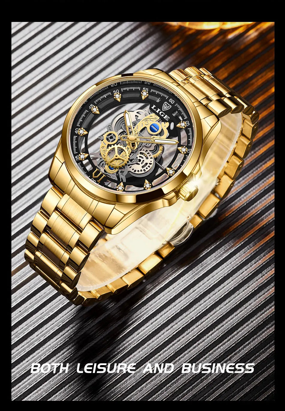 2026 LIGE Men Watch Skeleton Automatic Quartz Watch Gold Skeleton Vintage Man Watch Mens Watches Top Brand Luxury часы мужские