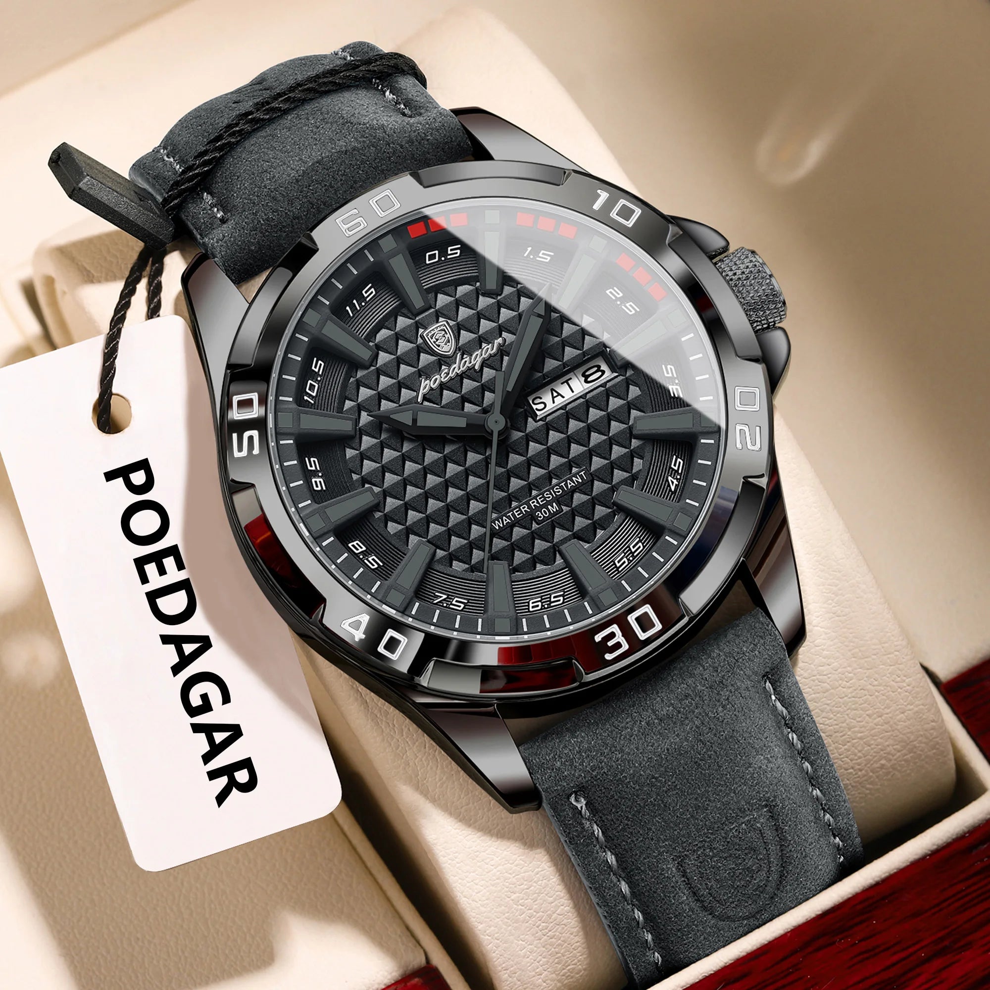 POEDAGAR Original Men Watch Luxury Waterproof Luminous Date Week Watch For Man Quartz Leather Fashion Men's Watches Reloj Hombre