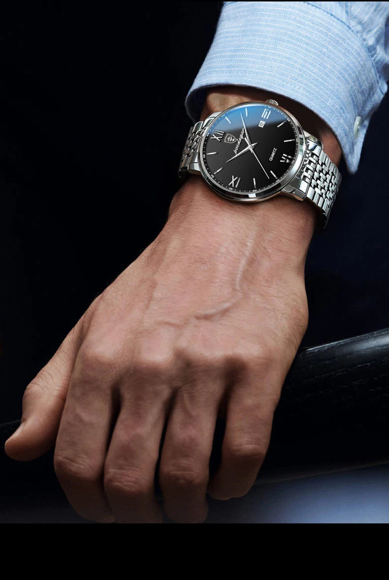 POEDAGAR Luxury Sports Men's Wristwatch Stainless Steel Waterproof Date Man Watch High Quality Casual Fashion Quartz Men Watches