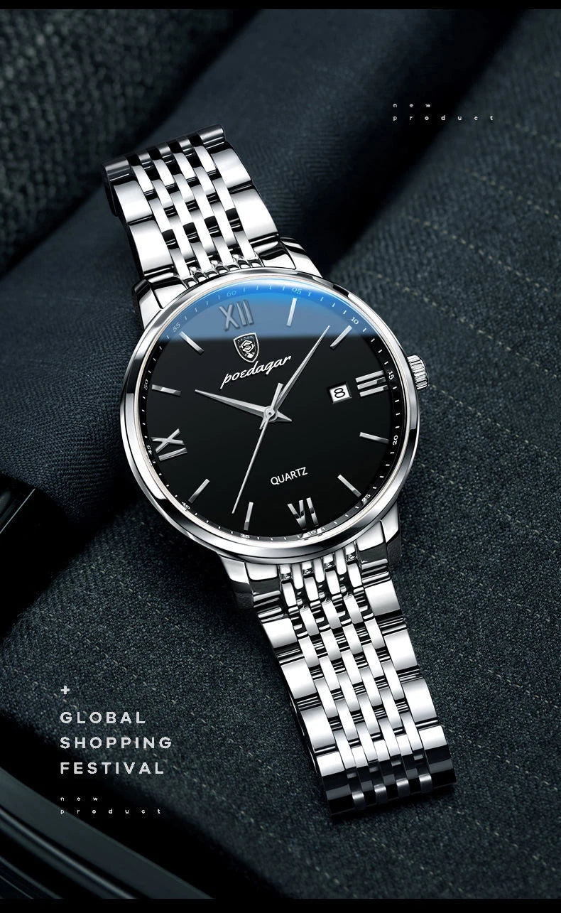 POEDAGAR Luxury Sports Men's Wristwatch Stainless Steel Waterproof Date Man Watch High Quality Casual Fashion Quartz Men Watches