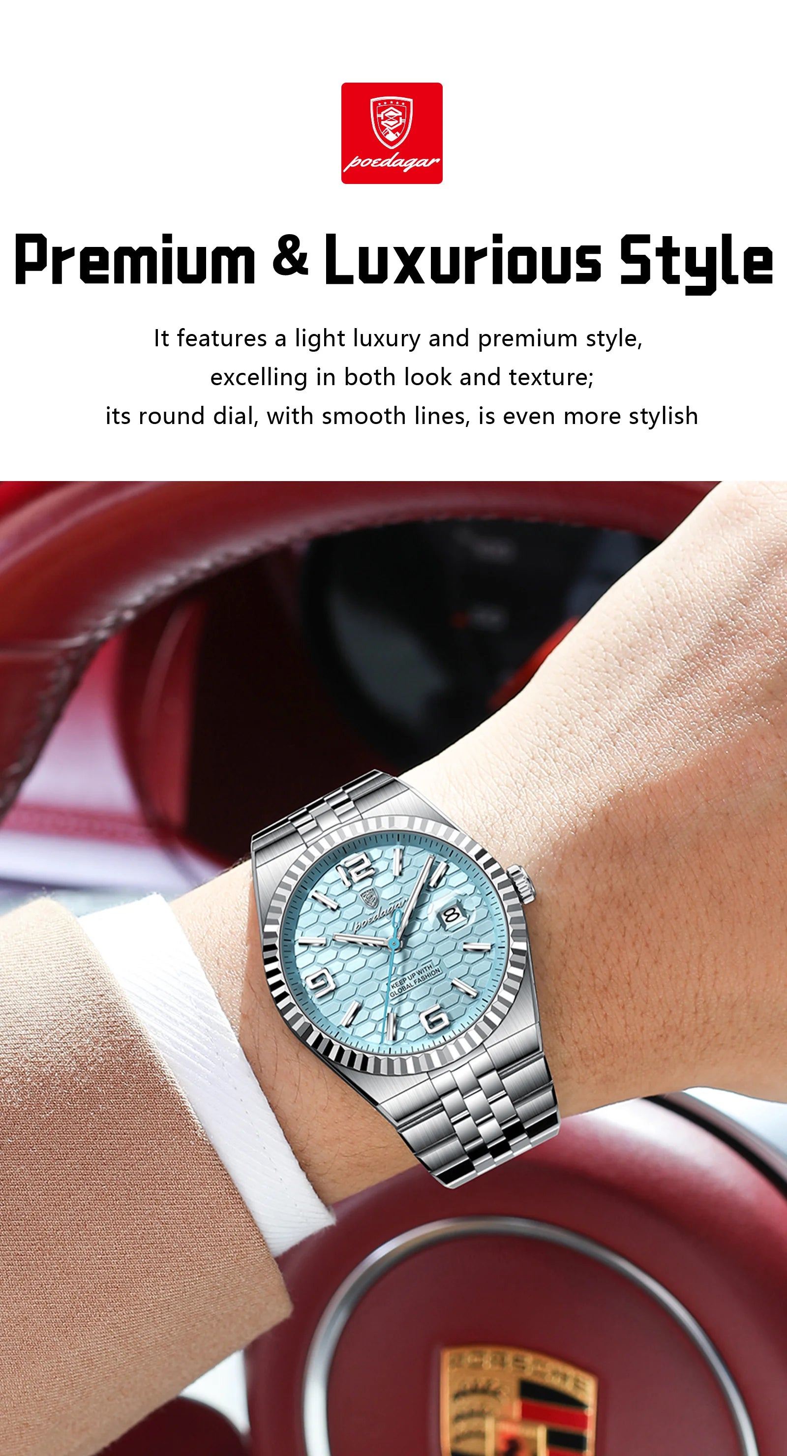 POEDAGAR High Quality Original Men Clock Waterproof Luminous Date Luxury Man Watch Stainless Steel Quartz Men's Watches Male+Box