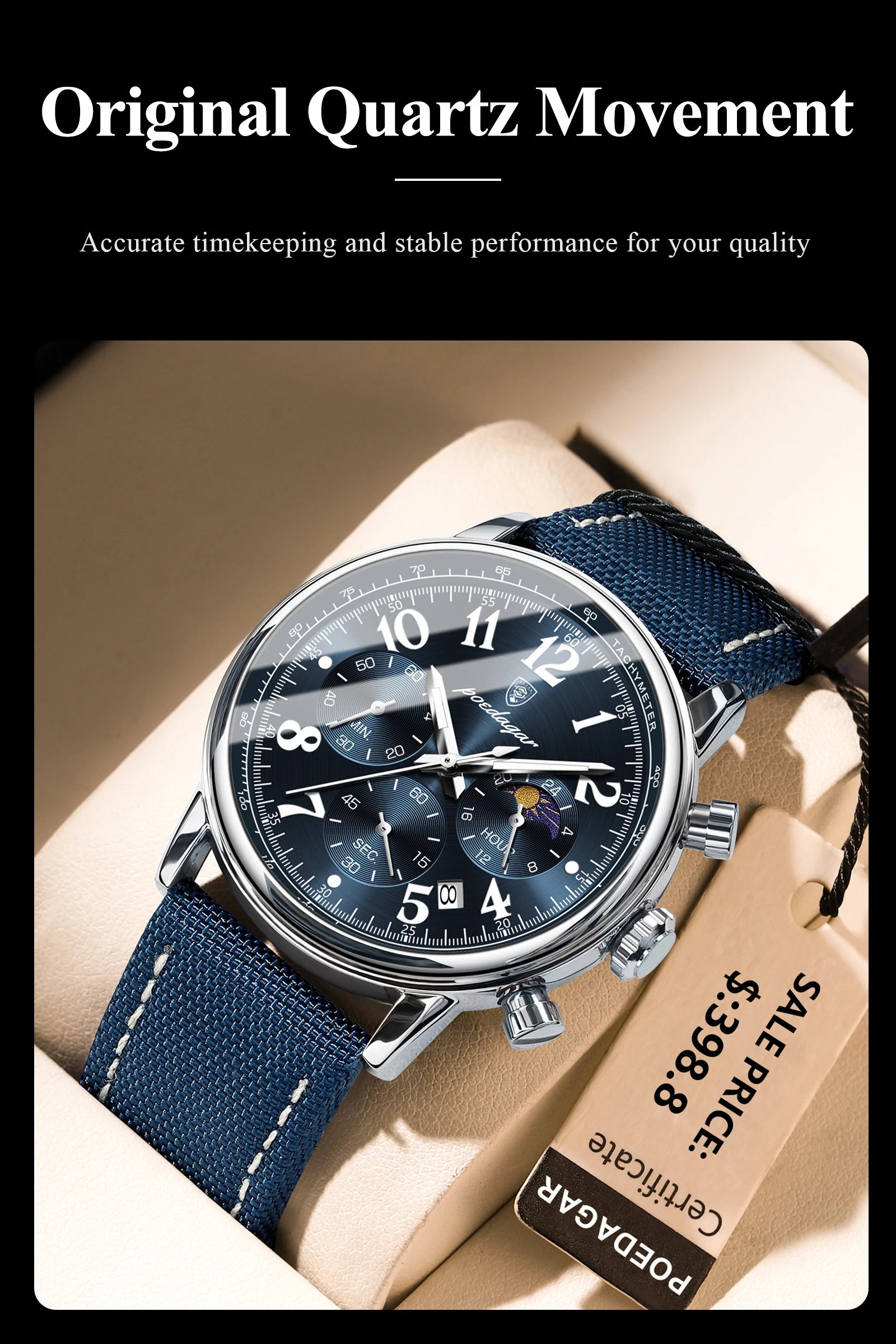 POEDAGAR Luxury Sports Military Men Watch Waterproof Luminous Chronograph Nylon Leather Date Man Wristwatch Quartz Men's Watches