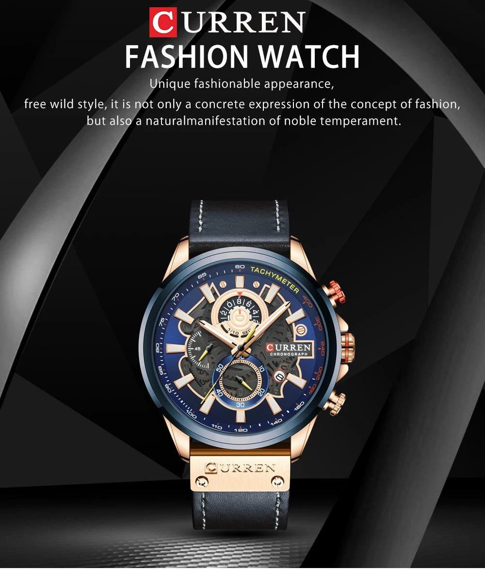 CURREN Watch for Men Top Brand Luxury Leather Strap Quartz Waterproof Wristwatch Fashion Casual Sports Watch Business Date Clock