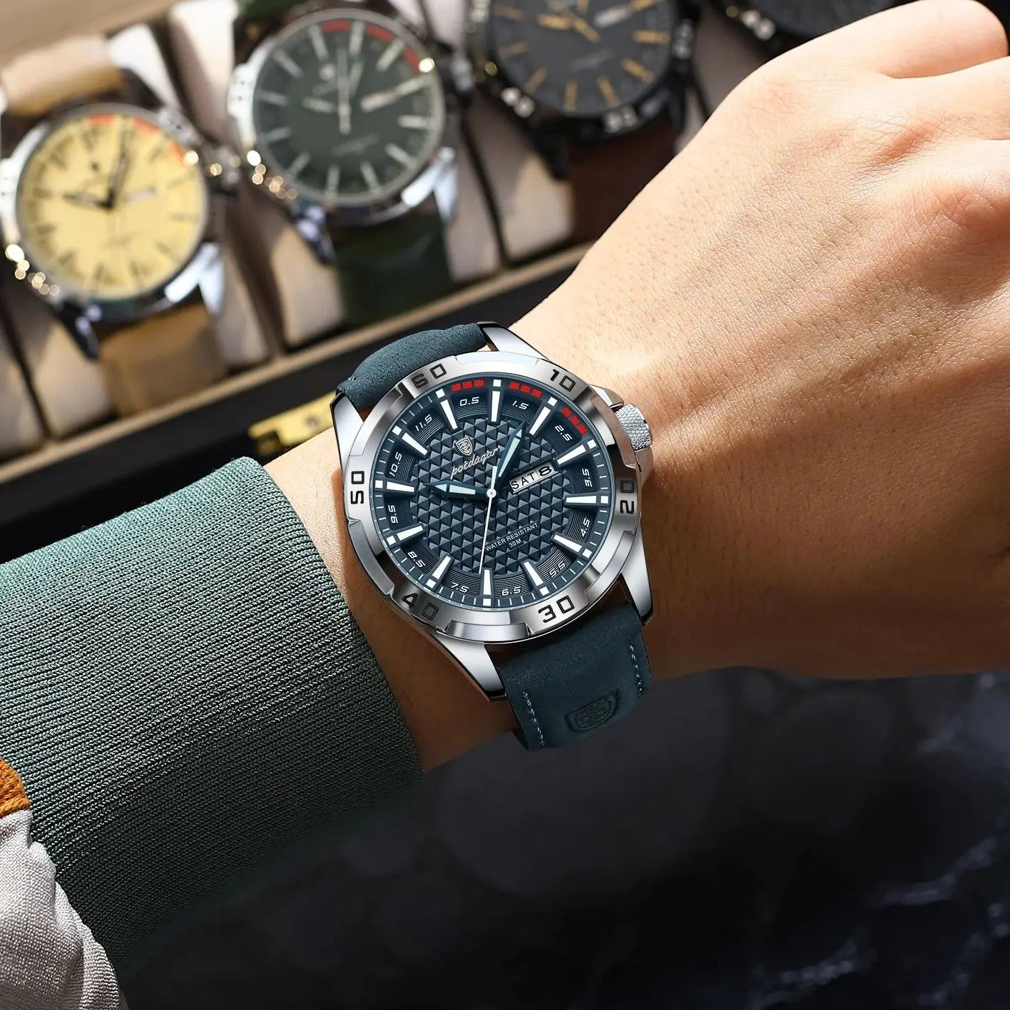 POEDAGAR Original Men Watch Luxury Waterproof Luminous Date Week Watch For Man Quartz Leather Fashion Men's Watches Reloj Hombre