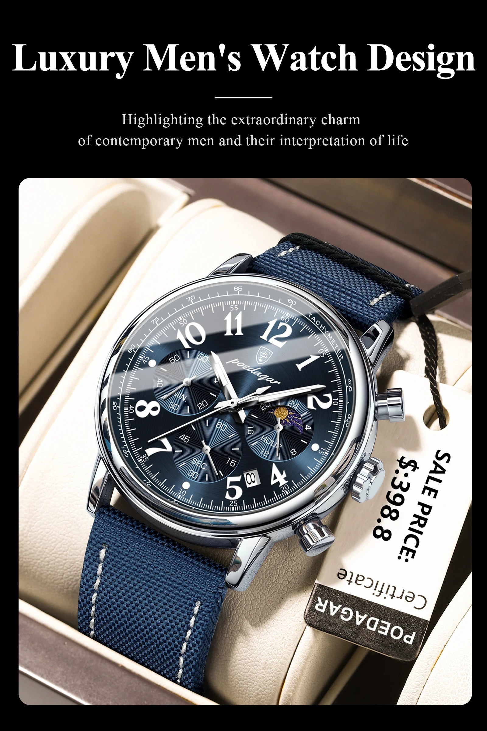 POEDAGAR Luxury Sports Military Men Watch Waterproof Luminous Chronograph Nylon Leather Date Man Wristwatch Quartz Men's Watches